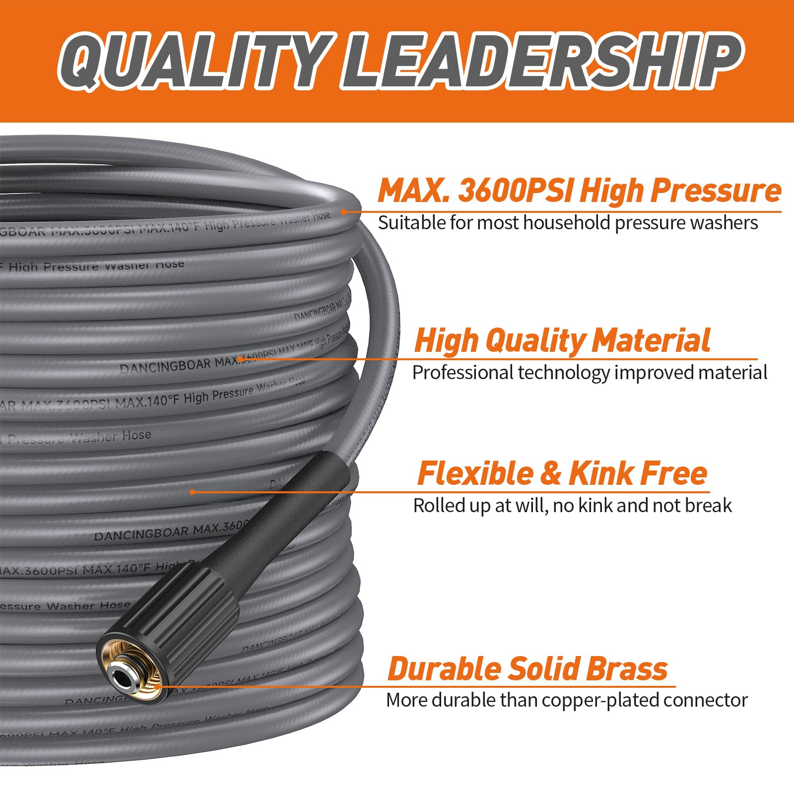 10m Caoutchouc Tuyau de Rechange pour nettoyeur haute pression, 3600PSI Ultra Flexible Femelle Filetage M22 14mm Tuyau d'Extension Résistant aux Pliures pour Accessoires Haute Pression