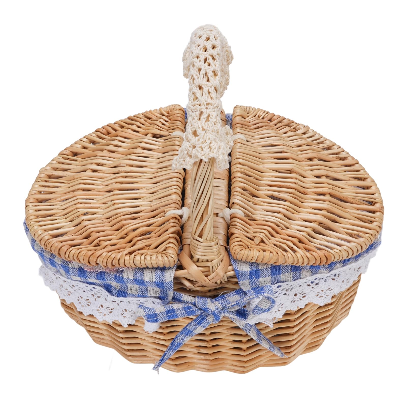 Panier En Osier Avec Couvercle - 34x24x17 Cm - Pique-nique, Rangement, Décoration - Style Naturel Et Rustique