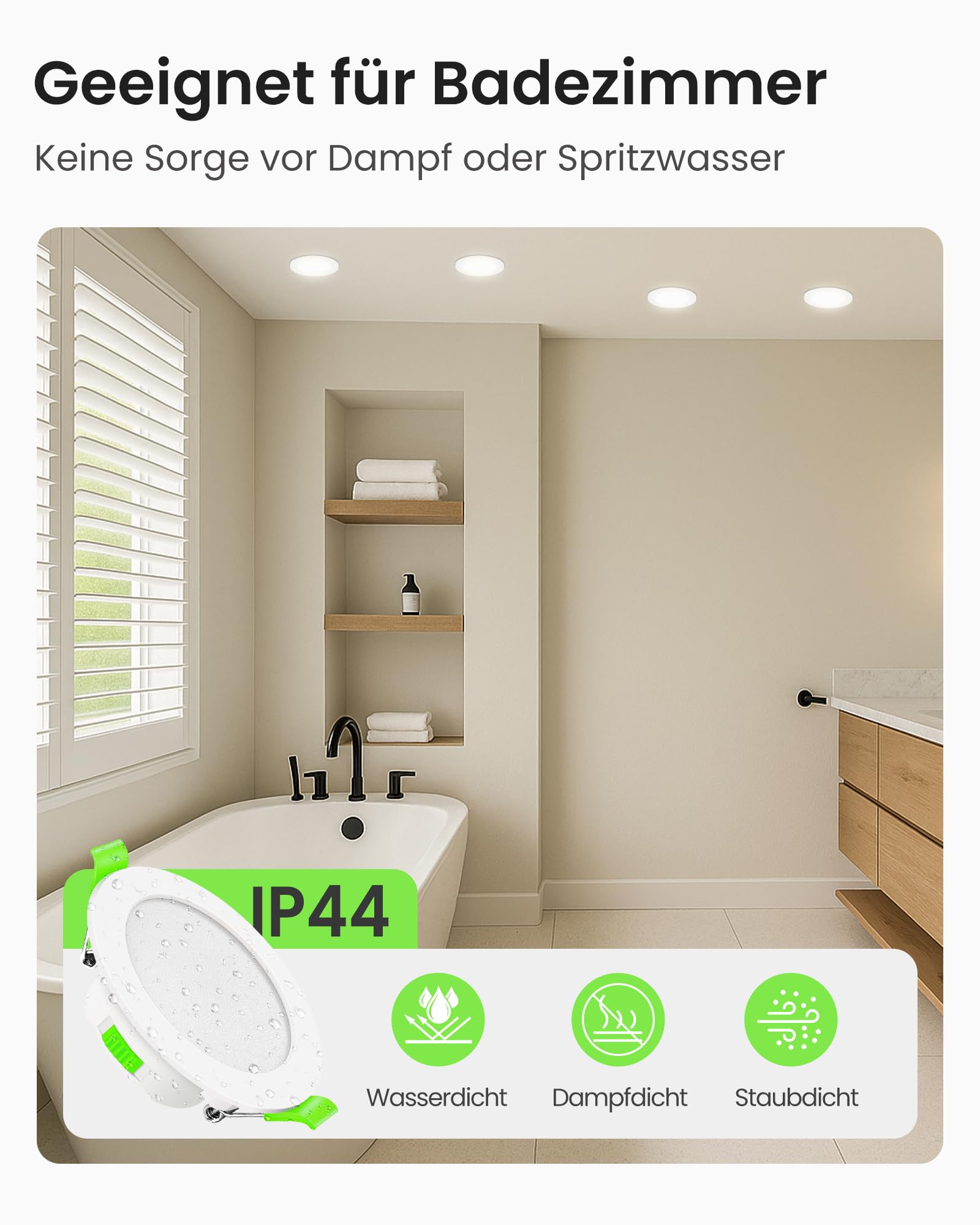 ALUSSO LED Einbaustrahler 230V Dimmbar 68mm 7W Ultra Flach IP44 LED Spots Warmweiß Neutralweiß Kaltweiß Deckenspots für Badezimmer Küche Wohnzimmer, Weiss, 6er Set