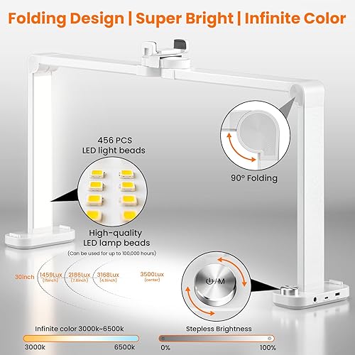 Miniatura 4 de Luz de uñas para escritorio, 34 pulgadas, 48 W, media luna, ajustable, temperatura de color de 3000 K-6000 K, 0-100% de brillo, lámpara de uñas con