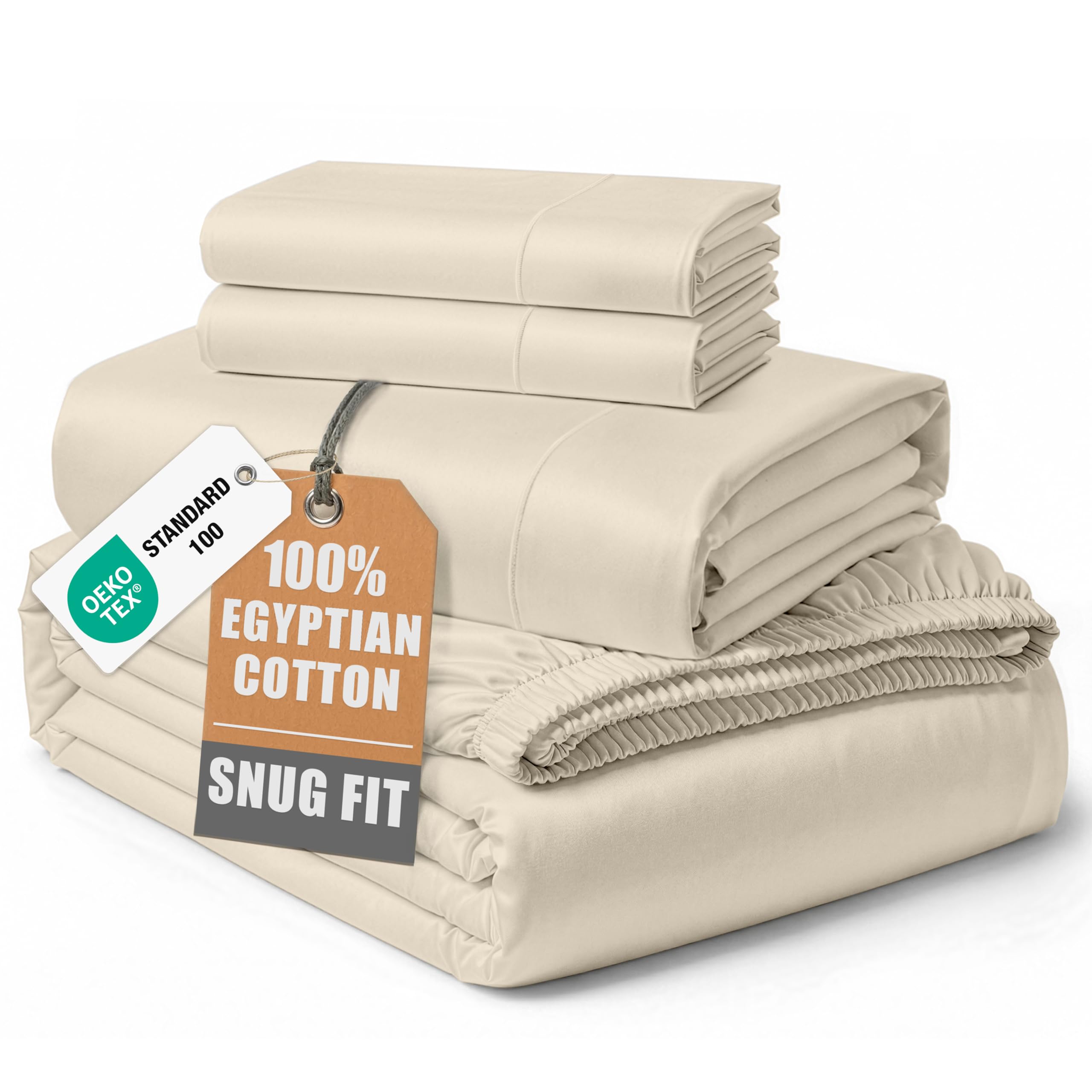 LANE LINEN Queen Deep Pocket Sheet Set Sateen Weave - Summer Sand