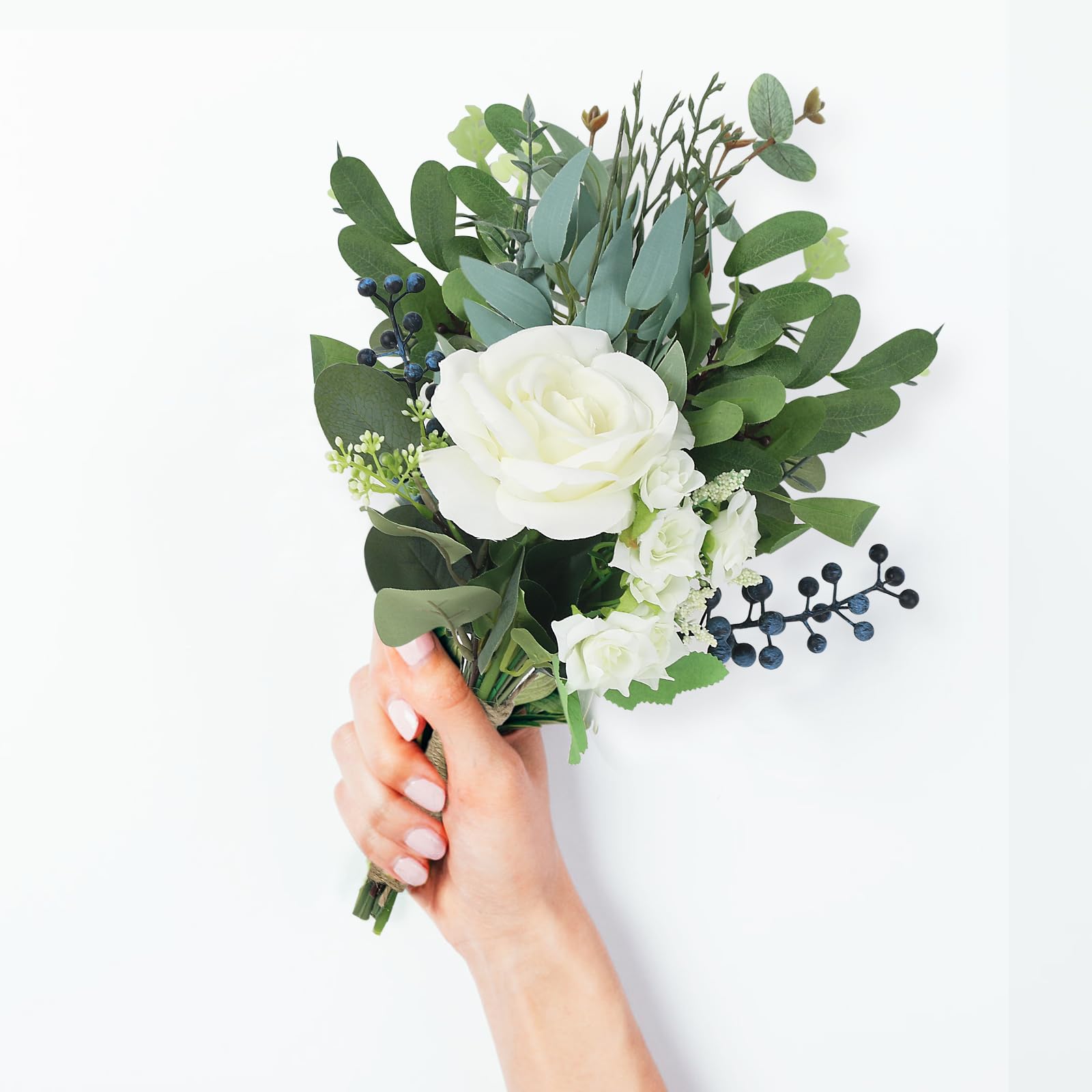 Amazon.de: SEMONONIA Hochzeits-Brautstrau fr Braut, 19,8 cm, knstliche  Rose, wei, grn, Wurfstrau, Seide, romantisch, hlt Blumen fr  Brautparty, Zeremonie, Jahrestag, Valentinstag