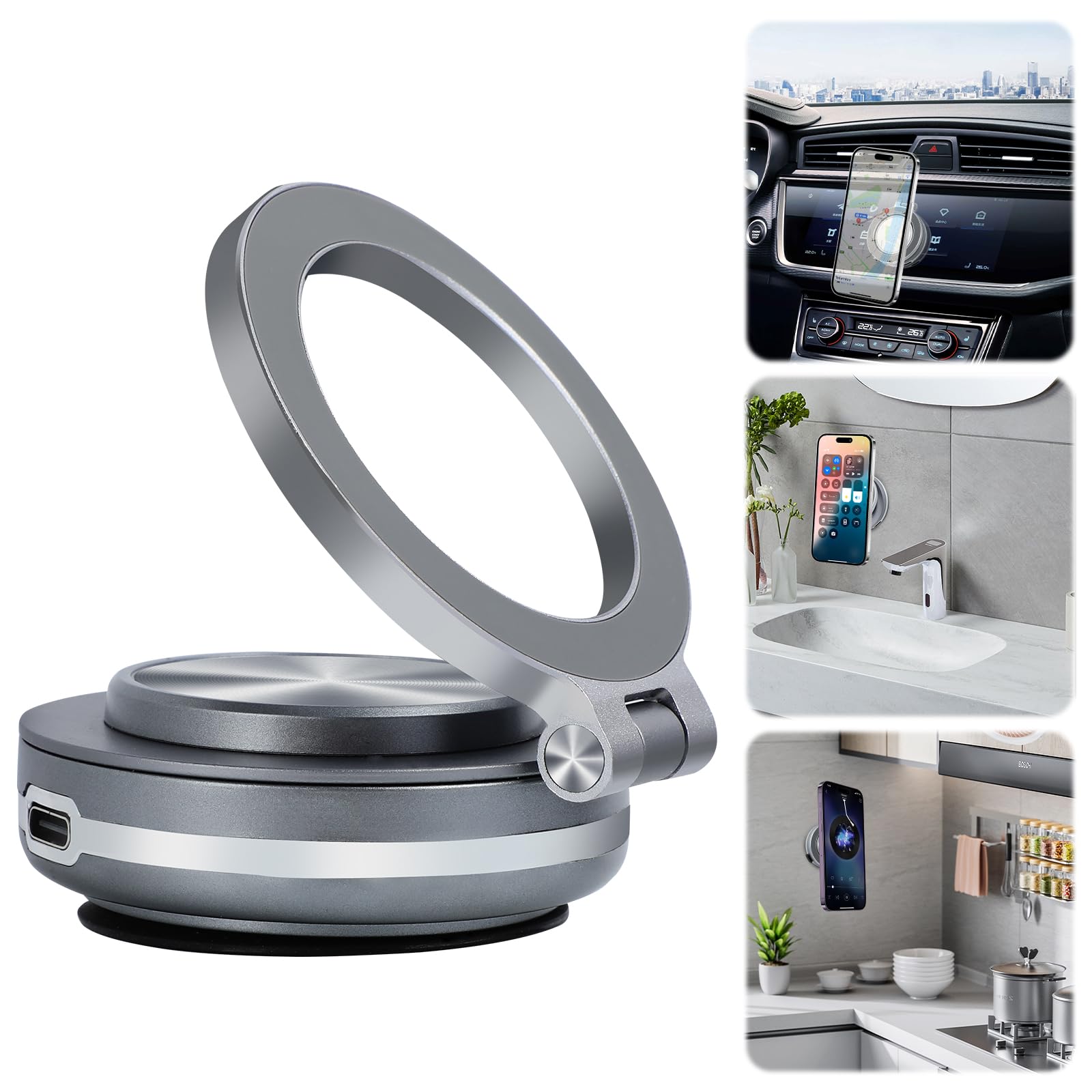 Porta Cellulare Magnetico Per Vetro Con Ventosa, Orientabile A 360° AMIO-04145 - Foto 8