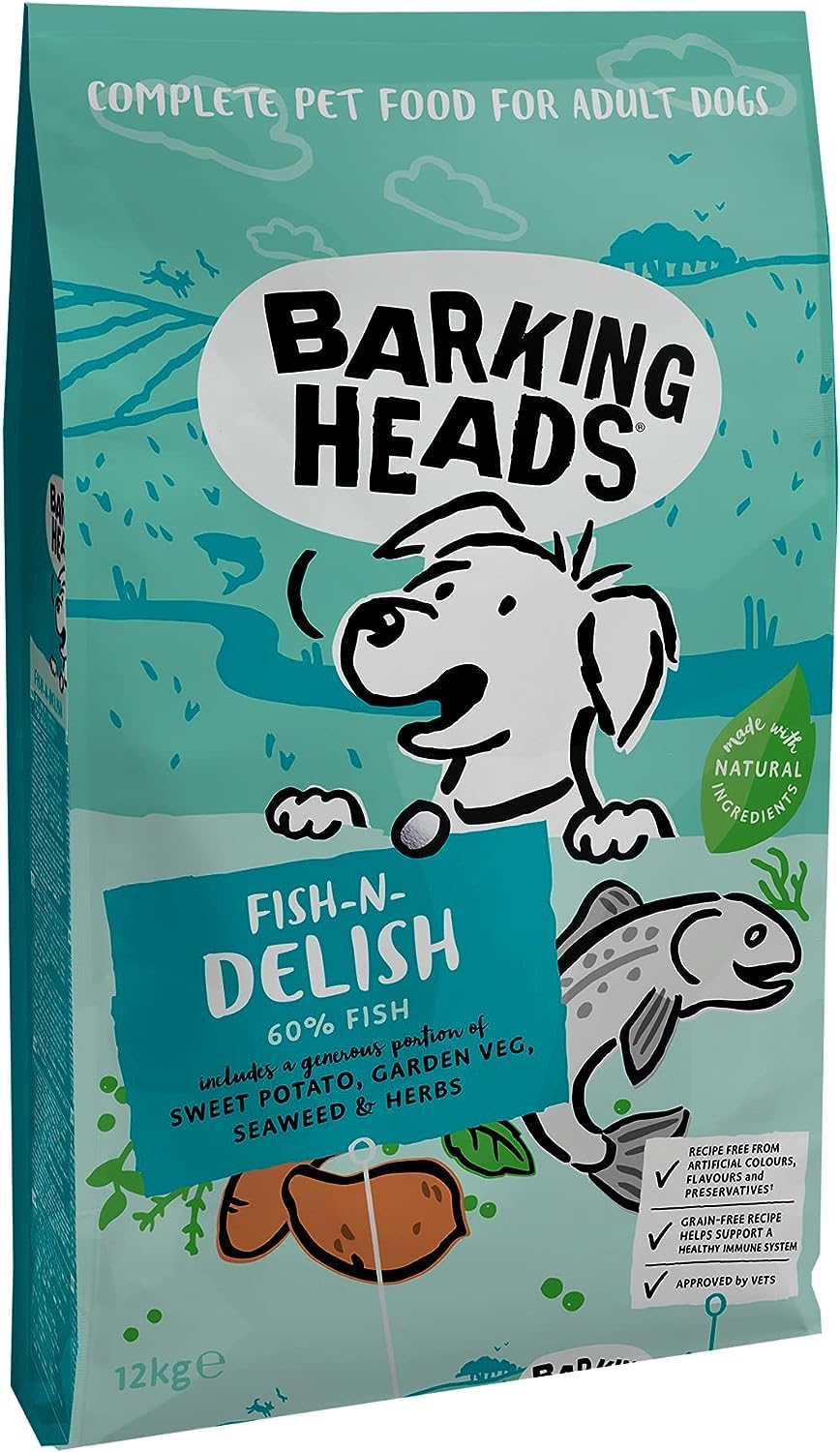 Barking Heads Complete Dry Dog Food - Adult All Hounder Tummy Loving Care Fish - Natural Grain Free Hypoallergenic for Sensitive Stomachs - Vet Approved (12 KG (Pack of 1))