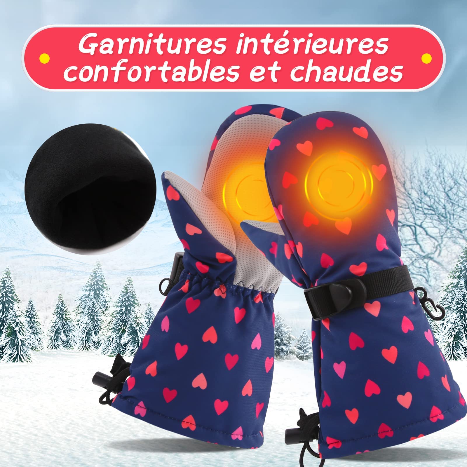 Gants hivernaux imperméables pour Enfants Gants Mitaines Respirant Chauds de Ski de Plein air pour bébé Garçons et Filles de 2 à 6 Ans