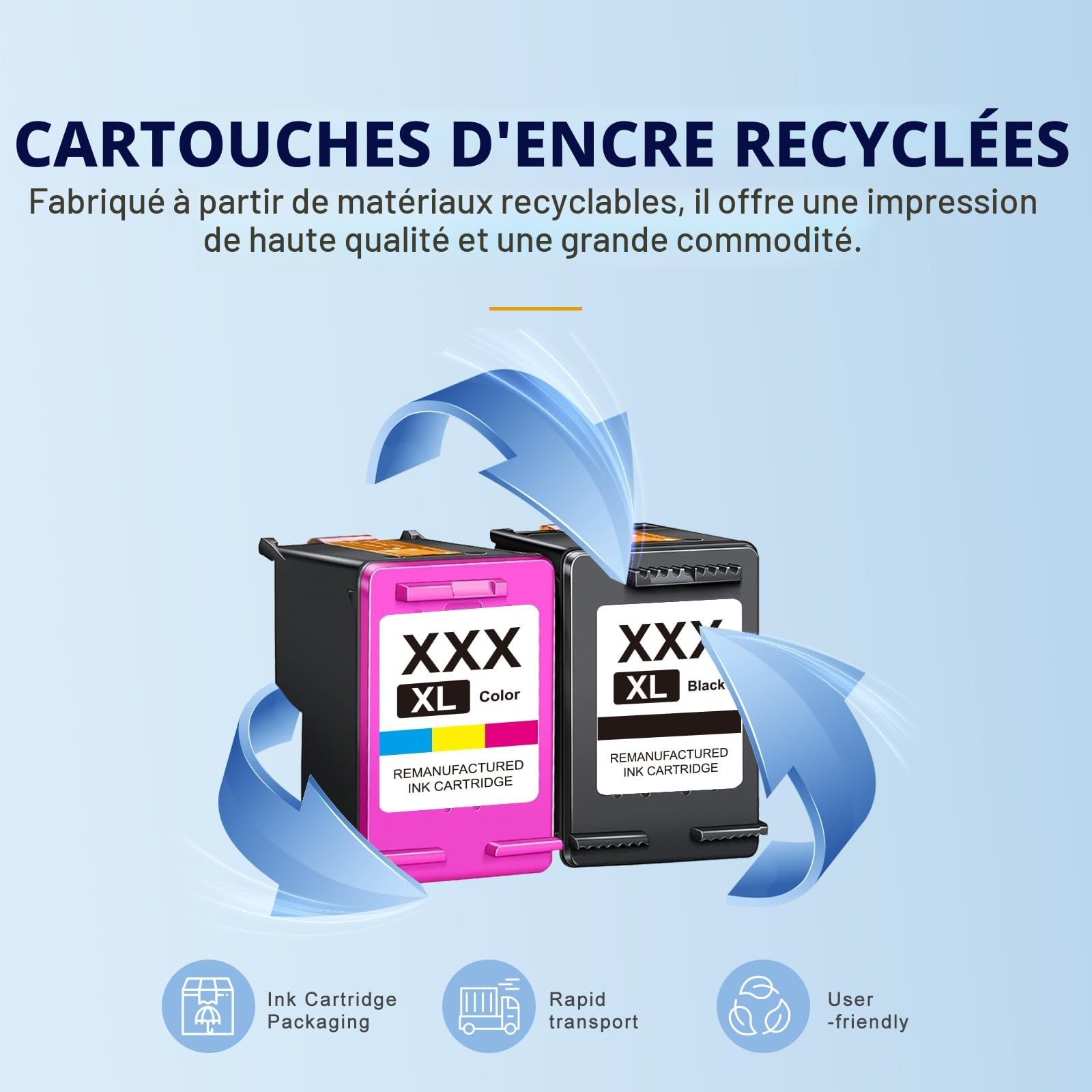 304 XL Cartouches d'encre Remplacement pour HP Cartouche 304 Noir et Couleur pour Cartouche Encre 304XL pour HP Envy 5030 5010 5020 Deskjet 3750 2630（2-pack)