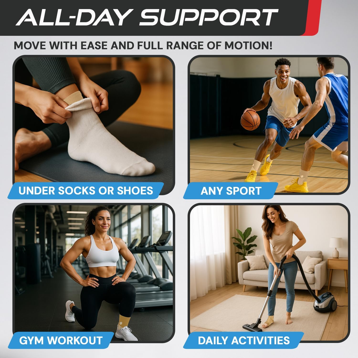 Sleeve Stars Ankle Brace for Women & Men, Ankle Wrap for Sprained Ankle, Compression Sleeve for Plantar Fasciitis Relief, Easy Customizable Support: w/Removable Strap (Single/S:9"-10"/Beige) - Image 5