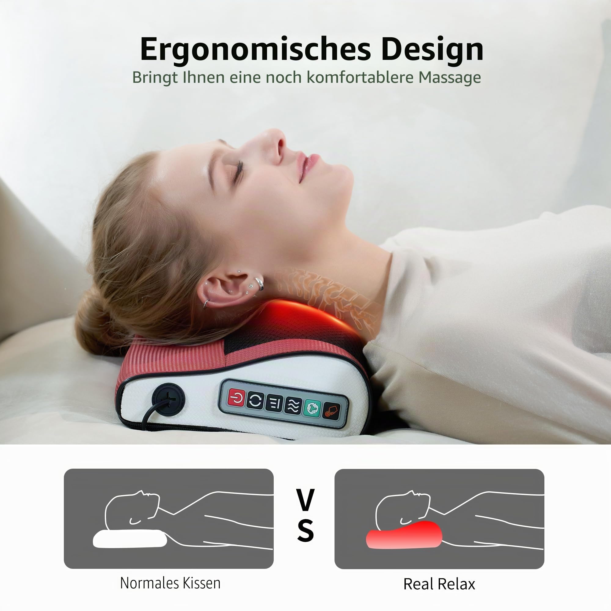 Real Relax Massagekissen für Rücken & Lenden,Nackenmassagegerät mit Wärme,Shiatsu 3D Rückenmassagegerät für Nacken,Rücken,Beine,Geschenke für Männer, Frauen