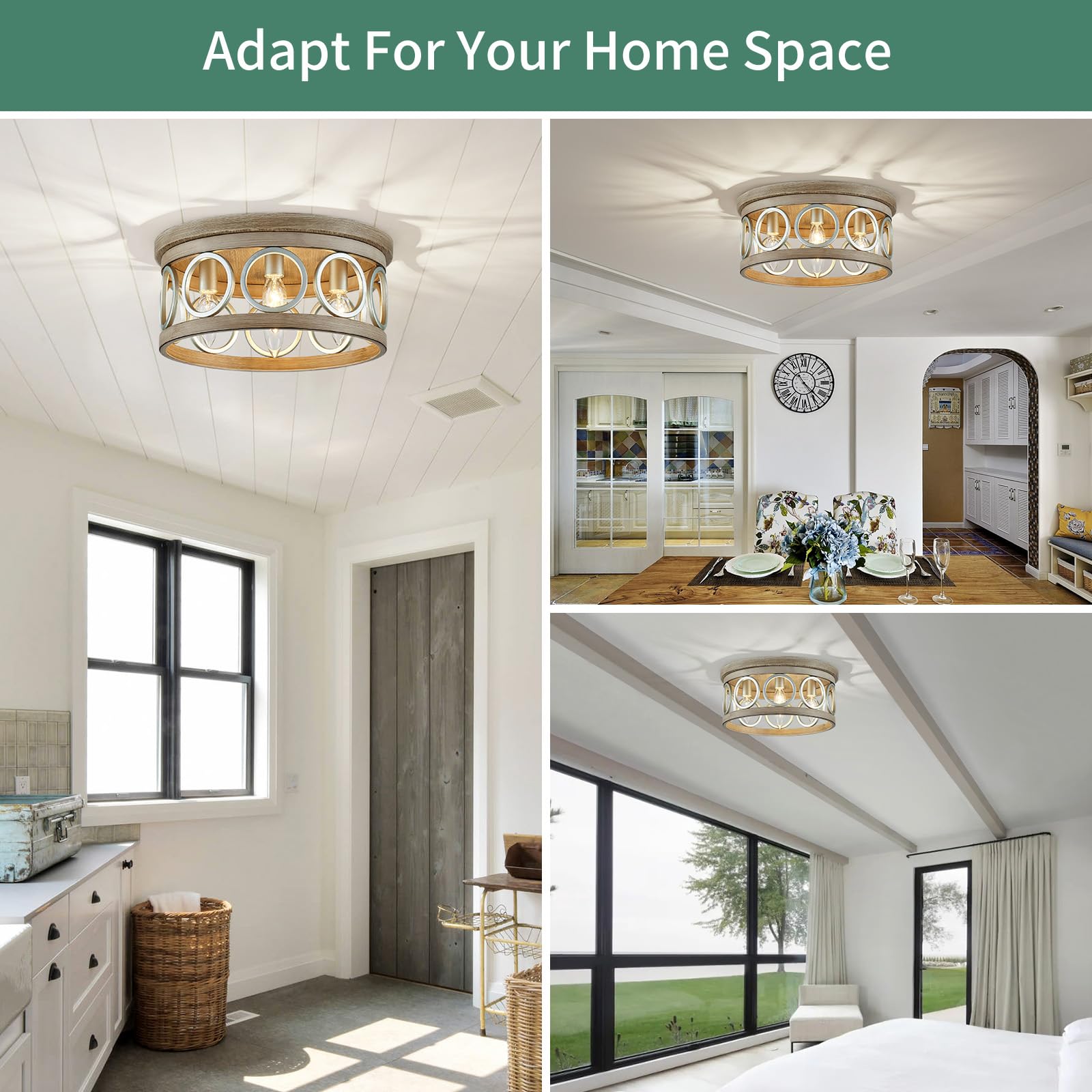 Avzkcy Farmhouse Close to Ceiling Light, 13" Brushed Nickel Flush Mount