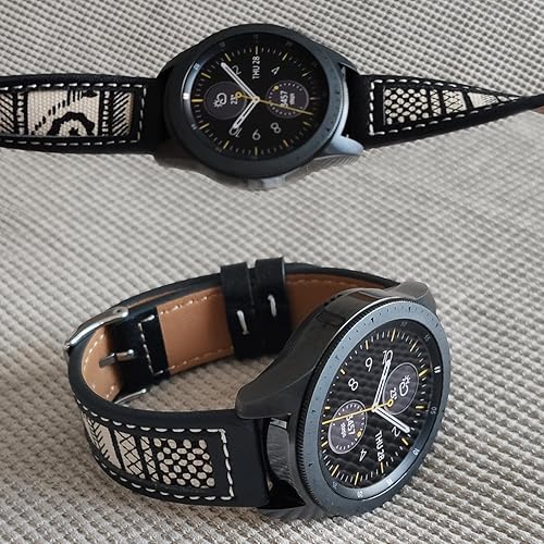 Miniatura 4 de Abanen Correa de reloj de cuero de mezclilla para Samsung Galaxy Watch 7Galaxy Watch 6, correa de tela de lona de 0.787 pulgadas con forro de piel