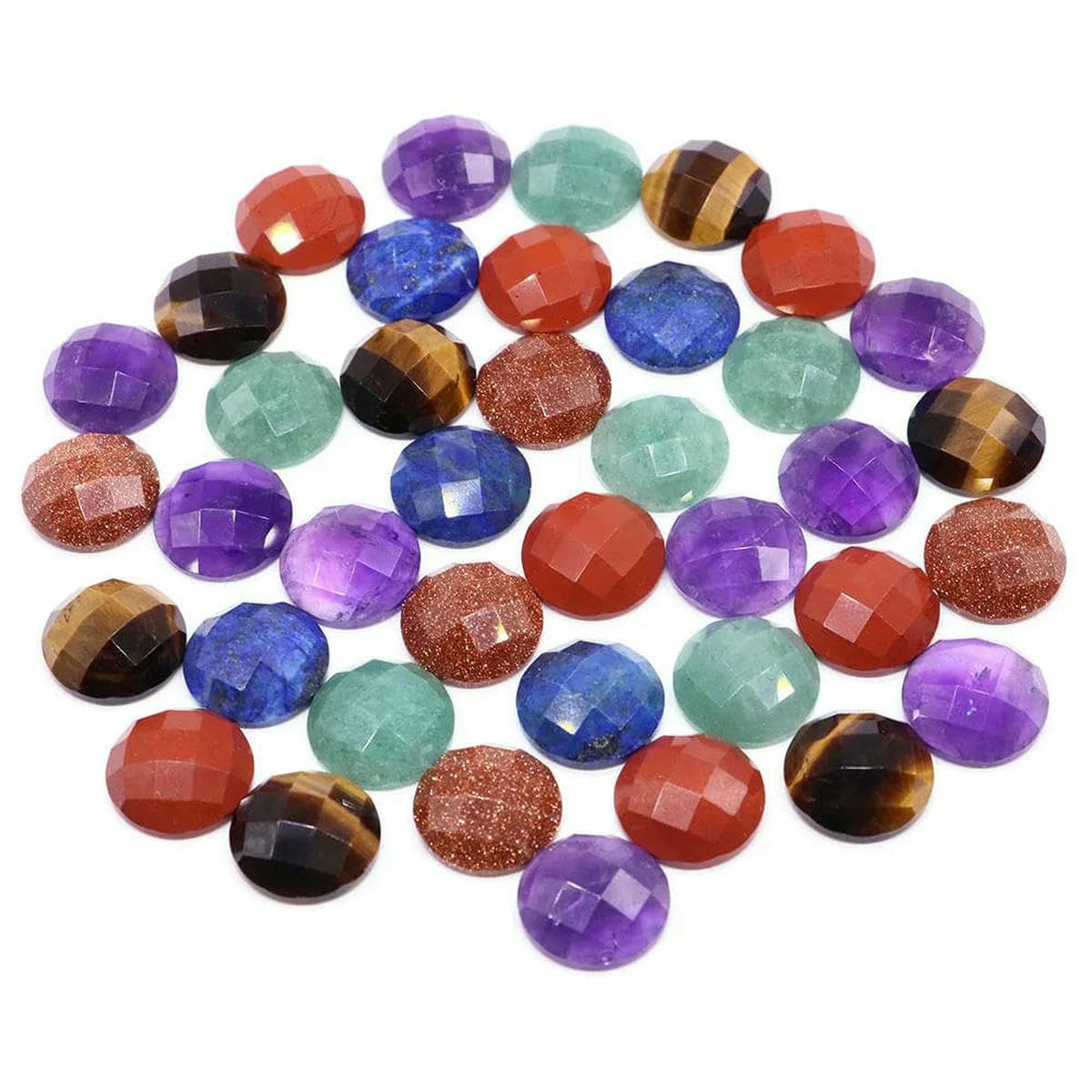 Cuentas redondas facetadas de cabujones de 16 mm con parte trasera plana, piedras naturales, espaciadores de camafeo de cristal para hacer joyas, collares, colgantes y anillos (obsidiana negra), 20