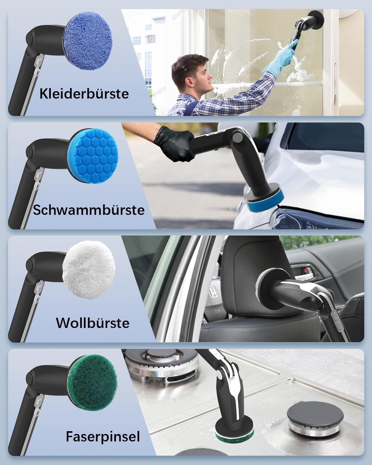 Leebein Elektrische Reinigungsbürste, 2026 Neues Spin Scrubber mit 8 Austauschbaren Bürstenköpfen, Verstellbarem Verlängerungsgriff & 2 Rotationsgeschwindigkeiten für Bad/Küche/Auto