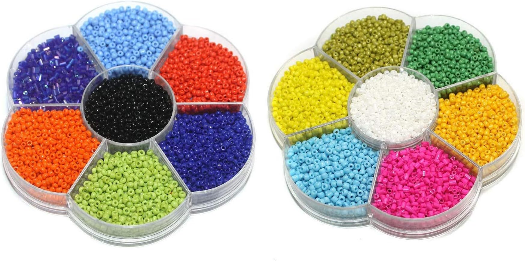 Beadsnfashion Glass Seed Beads DIY Kit with Beads Storage Box and 12 Mtrs Nylon Thread for Jewellery Making and Embroidery Work,14 Colors, Size 2 mm 11/0, Multicolor