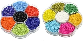 Beadsnfashion Glass Seed Beads DIY Kit with Beads Storage Box and 12 Mtrs Nylon Thread for Jewellery Making and Embroidery Work,14 Colors, Size 2 mm 11/0, Multicolor