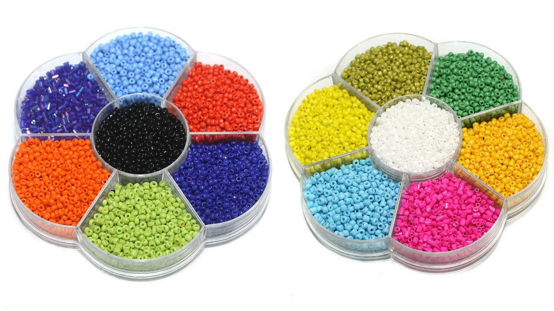 Beadsnfashion Glass Seed Beads DIY Kit with Beads Storage Box and 12 Mtrs Nylon Thread for Jewellery Making and Embroidery Work,14 Colors, Size 2 mm 11/0, Multicolor