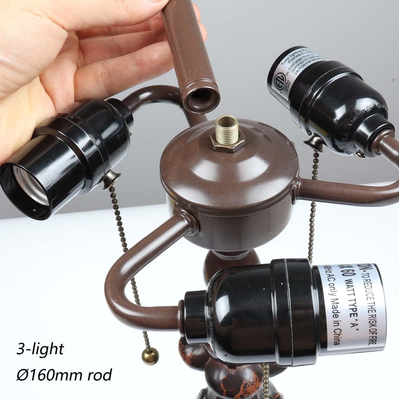 Bieye B11404 Tiffany Style Floor Lamp Base with 3-Light Pull Chain Switches Foot Switch for 16-26 inches lampshade 69 inches Tall