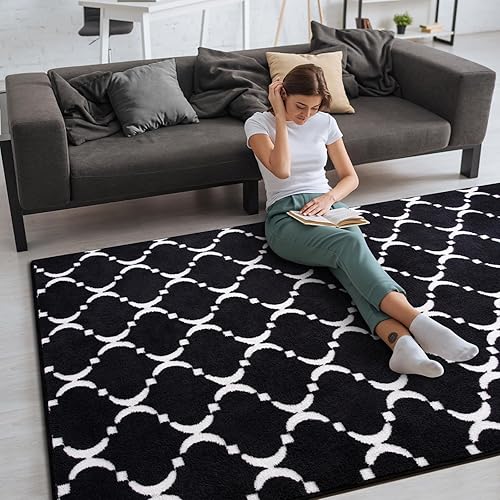 Miniatura 2 de YJ.GWL Alfombra geométrica grande y suave para dormitorio, sala de estar, 6 x 9 pies, alfombra moderna de espuma viscoelástica para interiores,