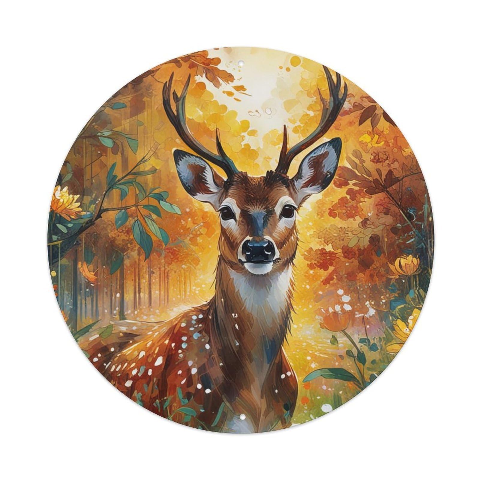 Animal Deer in The Woods Vintage Metal Tin Sign Plaque Wall Decor for Cafe, Club Bar, Office, Garden Metal Poster 8x8Inch