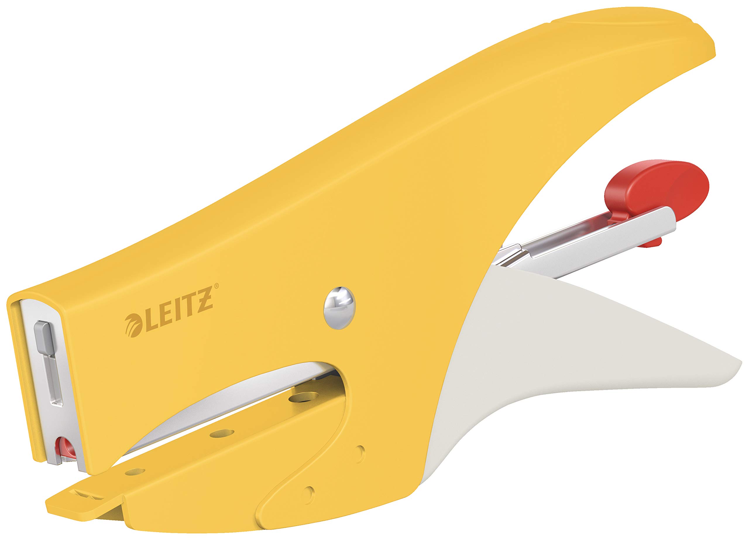 Leitz Pince Agrafeuse, Capacité 15 Feuilles, Chargement par l'Arrière, Pack d'Agrafes P1 (N°8) Inclus, Jaune, 56440019