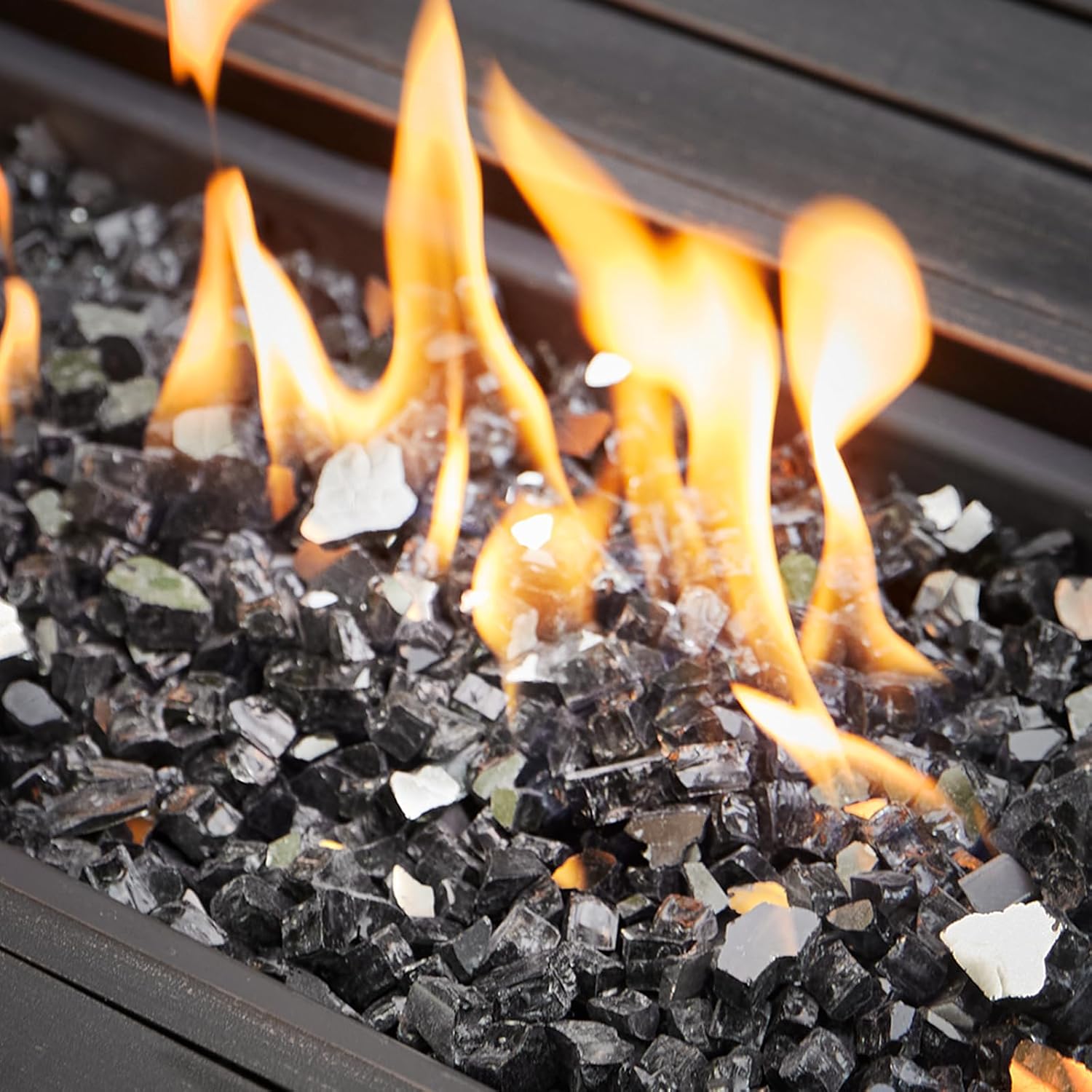 Calofulston 35lbs Onyx Black Fire Glass, 1/2 Inch Fire Glass for Propane Fire Pit, Fireplace, Fire Pit Table, Fire Bowl, Reflective Firepit Glass Rock