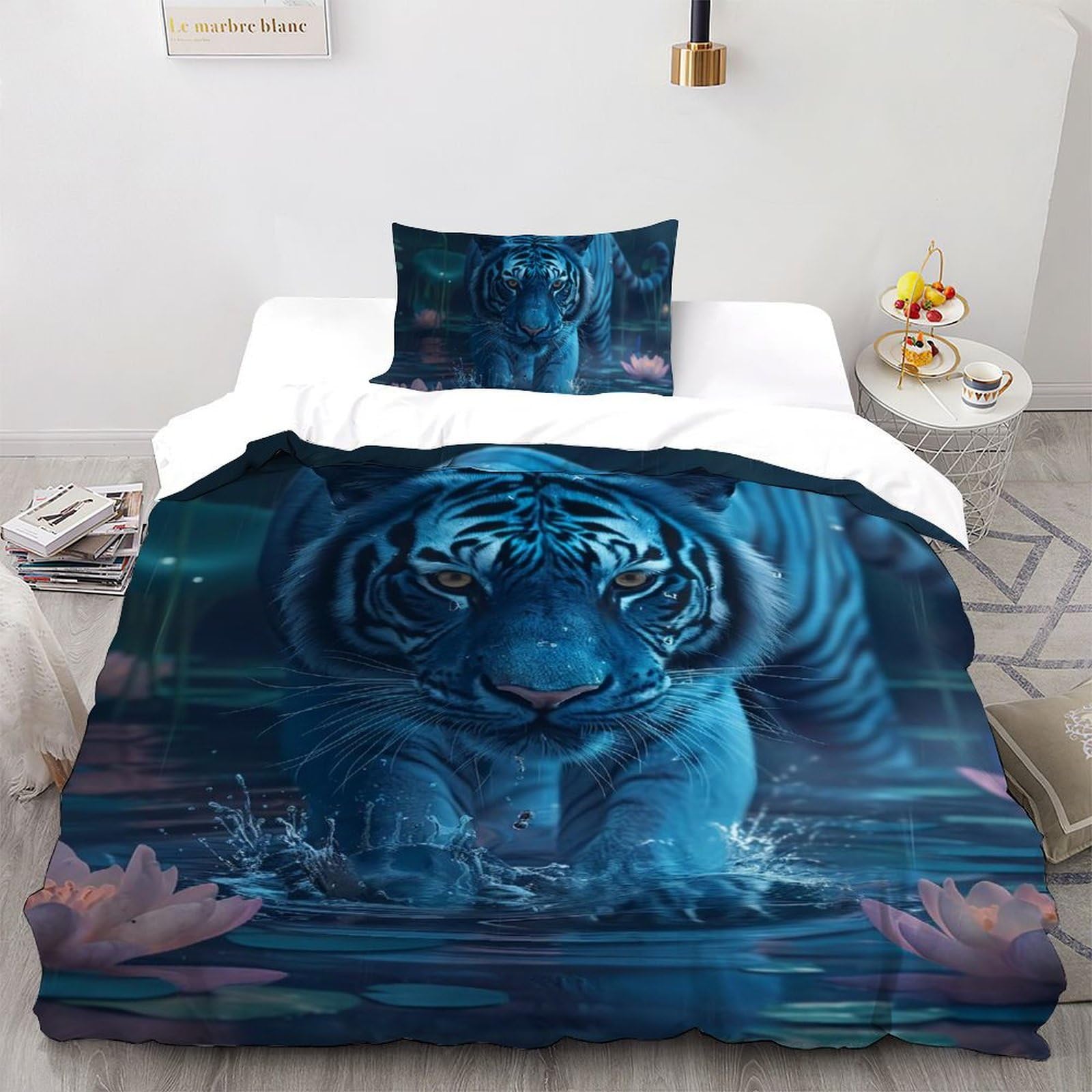 Housse de couette tigre 3D pour décorer la chambre d'un enfant en lit simple