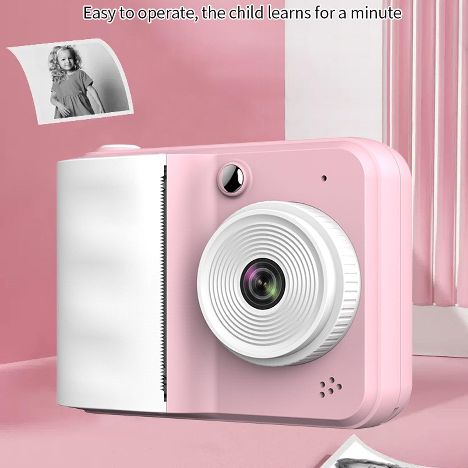 LICAEVEY Kamera Natychmiastowa Dzieci z drukarką termiczną - 1080p Wideo HD, Zdjęcia 48MP Można kolorować, Ekran 2,4 "| Przenośna Zabawka Podróżna na Urodziny świąteczne Prezenty (PINK)