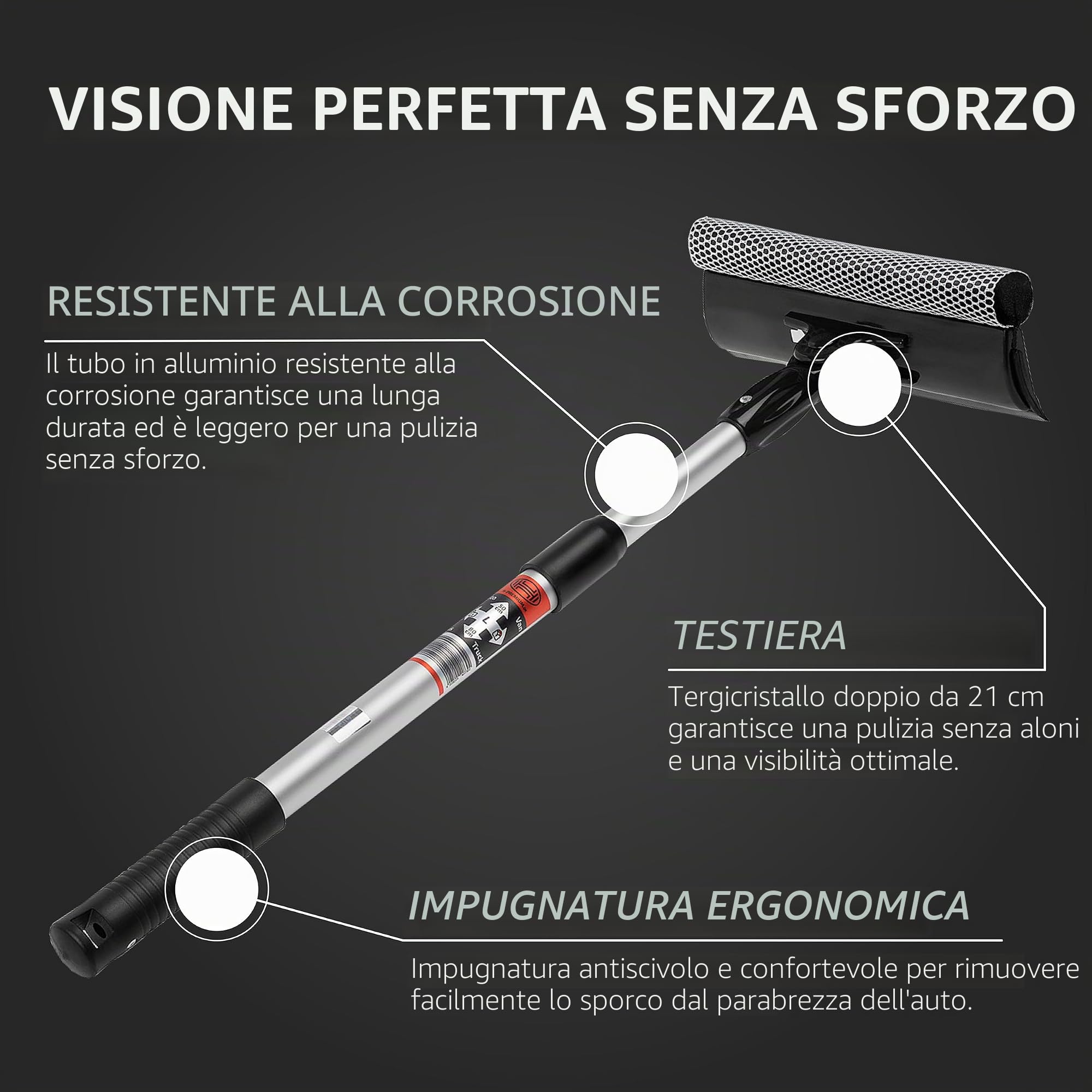 HEYNER® Premium detergente per parabrezza alluminio L 20x80 pieghevole + telescopico detergente per vetri auto tergivetro tergivetro alluminio telescopico + spugna + pieghevole