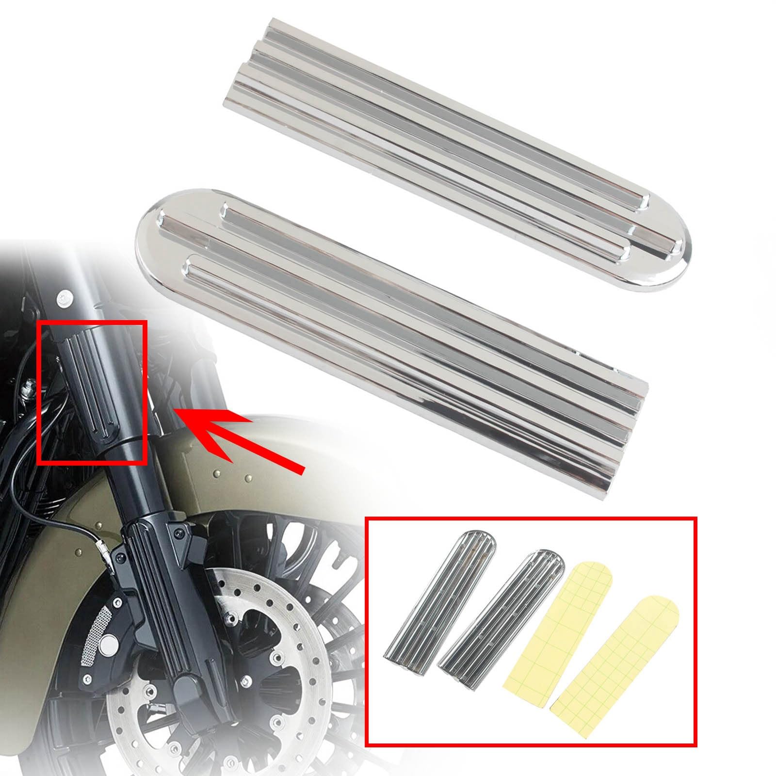 FINMOKAL Chrome Motorcycle Fork Slider Accents & Covers For Harley Electra Glide, Road King, Street Glide - Pack Of 2 Upper & Lower Sets - View #9