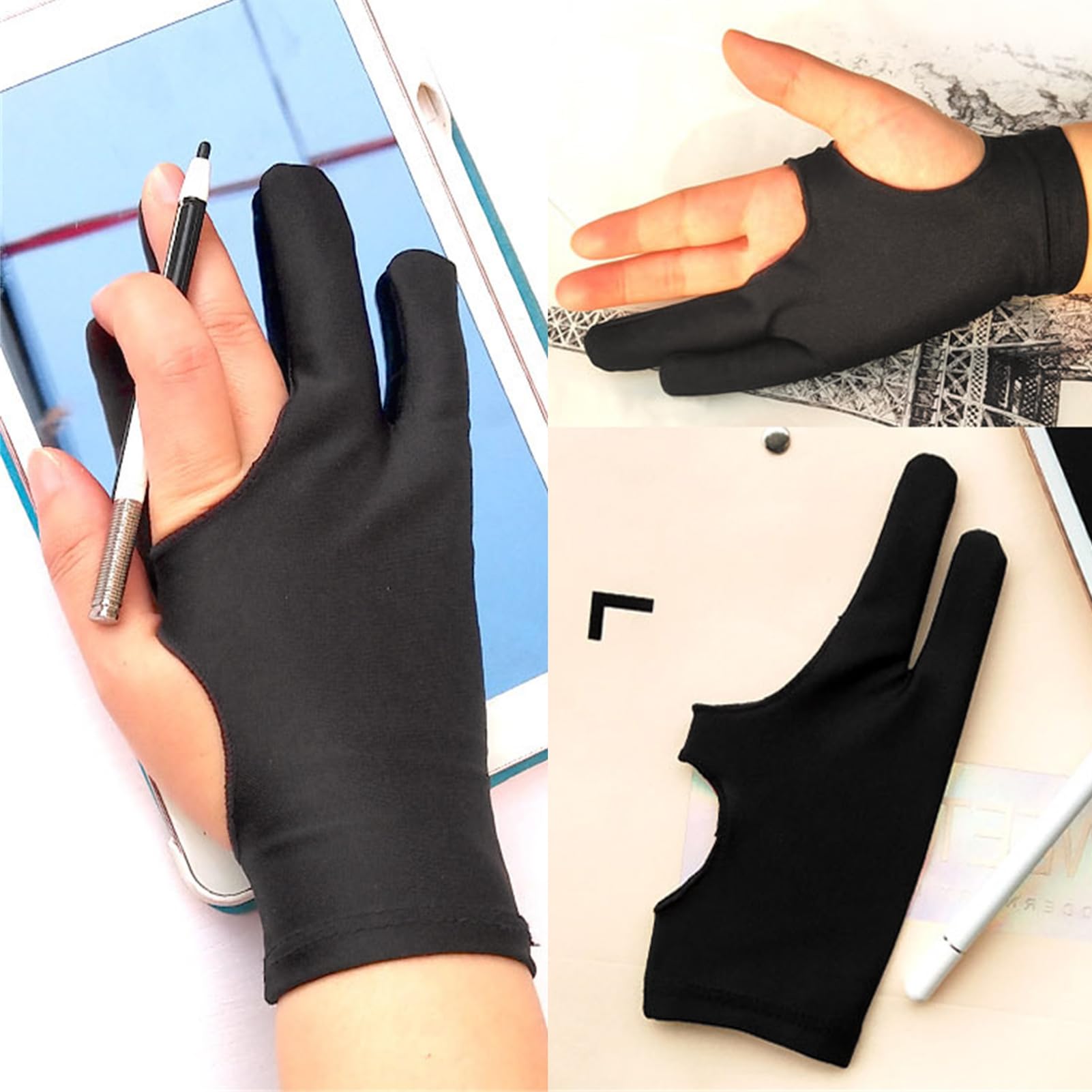 d' - Guanti da per tablet da disegno | Disegno tablet due dita Elasticità Liscia per penna penna a schizzo pittura mano destra o mano sinistra