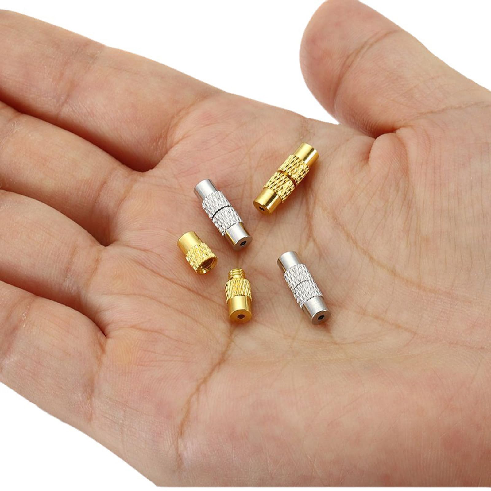Set Di 10 Chiusure A Vite Per Collane Artigianali – In Rame Con Finitura Oro E Bianco, Dimensioni 3.8x13 Mm, Per Gioielli Fai Da Te