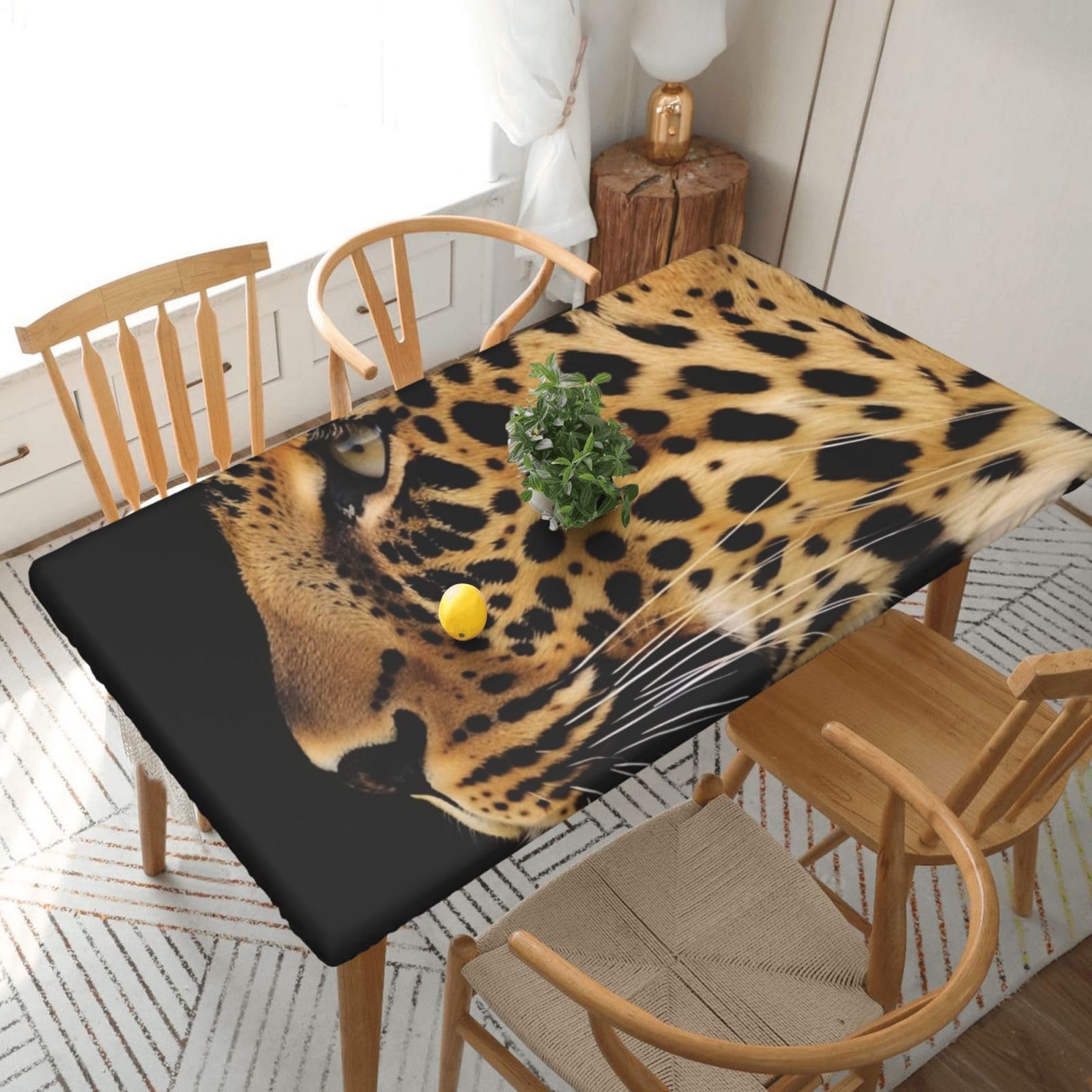 WPKJU Leopard Animal Print Printed Tablecloths 5ft Rectangular Table Covers Washable Polyester Decorative Table Cloth for Dining Table Picnic Wedding