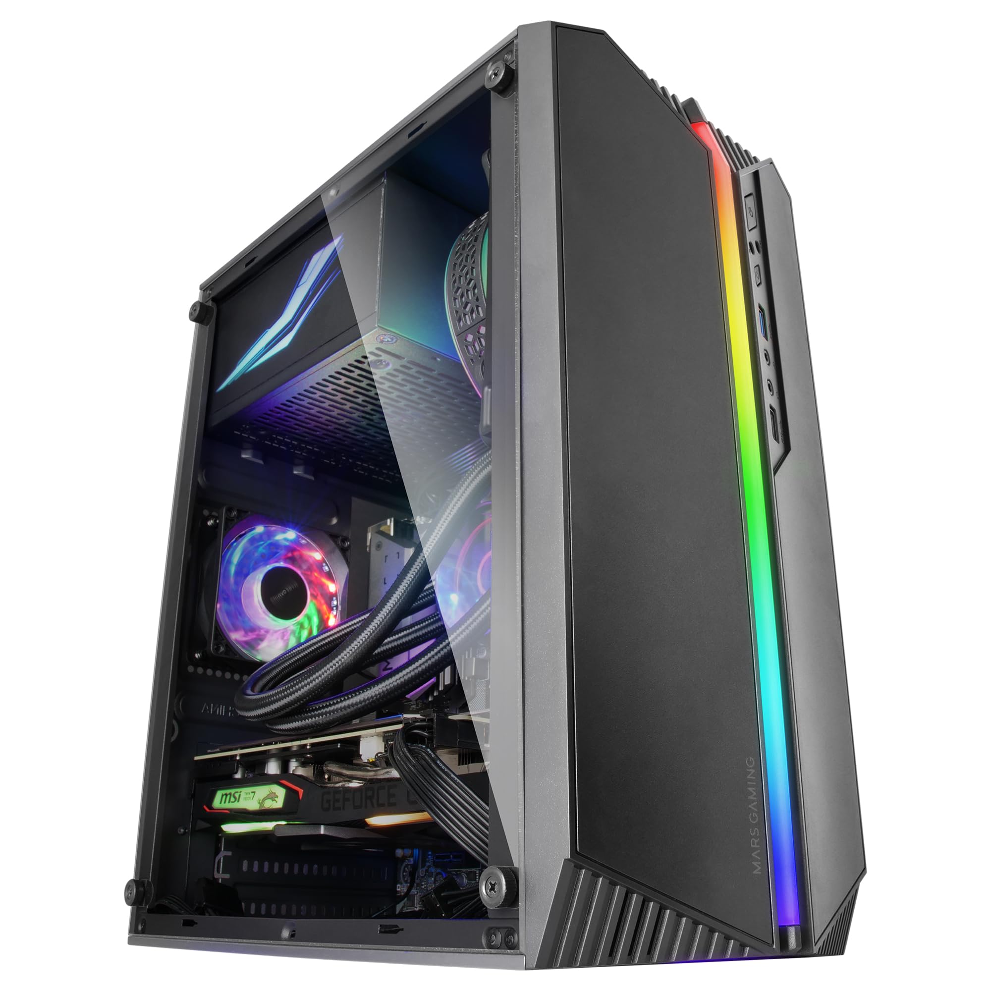 Mars Gaming MC-S1, Gehäuse PC Micro-ATX Ultra-Kompakt, 12-Mode ARGB Frontbeleuchtung, FRGB Lüfter, Full Side Window Gaming Gehäuse, Unterstützt Flüssigkeitskühler bis 120mm, Schwarz - 2