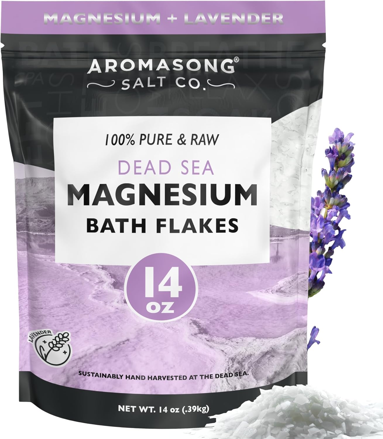 Aromasong RAW Magnesium Bath Flakes with 100% Natural Lavender, 14 Oz. Muscle Relaxing Organic Salts Mg Chloride, Mineral Soak Salt. Aromasong RAW Magnesium Bath Flakes with 100% Natural Lavender, 14 Oz. Muscle Relaxing Organic Salts Mg Chloride, Mineral Soak Salt.