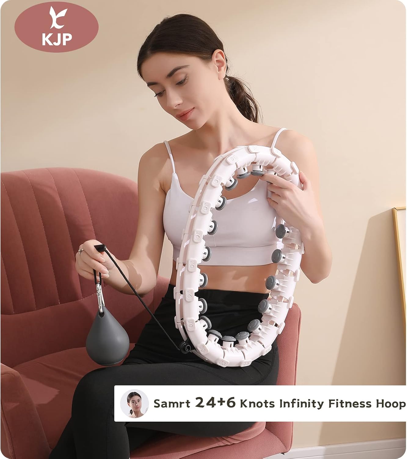 KJP 30 Knots Smart Weighted Fit Hoop Plus Size for Adults Weight Loss, Infinity Fitness Hoop, 2 in 1 Adjustable and Detachable Circular Workout Equipment for Women