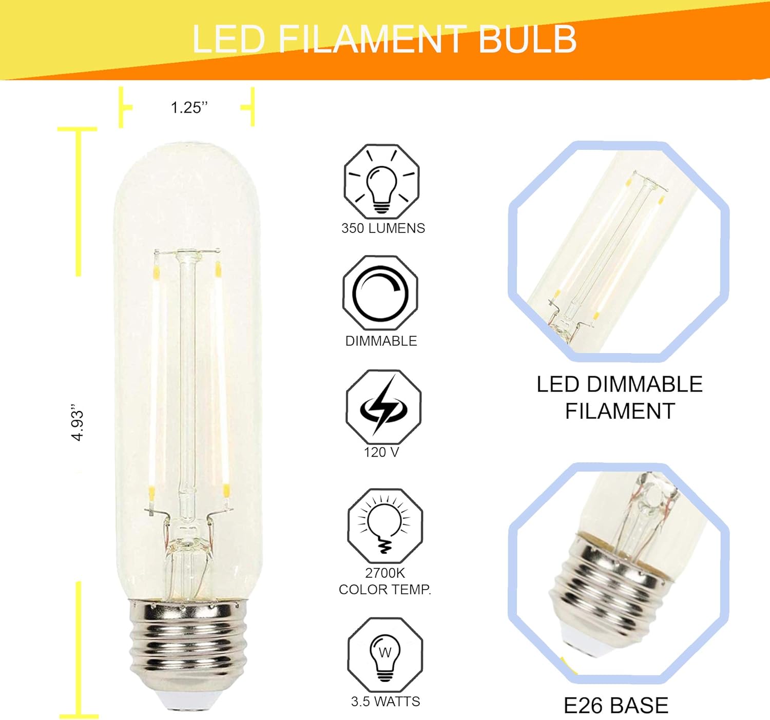 Flash Deals - 50% OFF Led Tube Light, Long Light Bulb, Led Filament Bulb, Dimmable led Tube, Desk lamp Bulb, Vintage led Lighting, 3.5 Watt (60 Watt Equivalent) T10 Dimmable Filament LED Light Bulb 2700K Clear E26 Base Best Cyber Monday 🔥 Led Tube Light, Long Light Bulb, Led Filament Bulb, Dimmable led Tube, Desk lamp Bulb, Vintage led Lighting, 3.5 Watt (60 Watt Equivalent) T10 Dimmable Filament LED Light Bulb 2700K Clear E26 Base