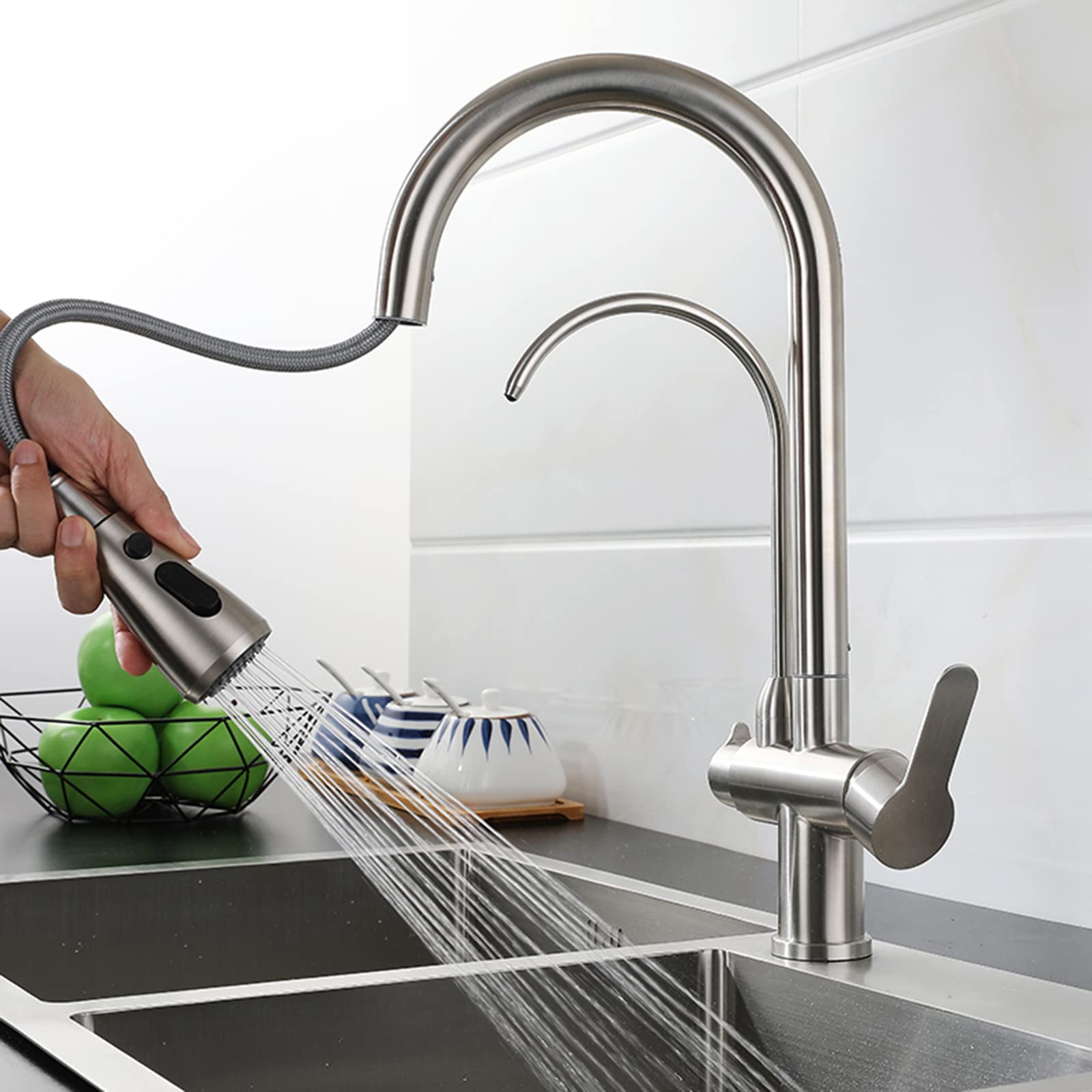 Eamrfvqt Ding Stainless Steel 3-Way Pull Out Kitchen Tap