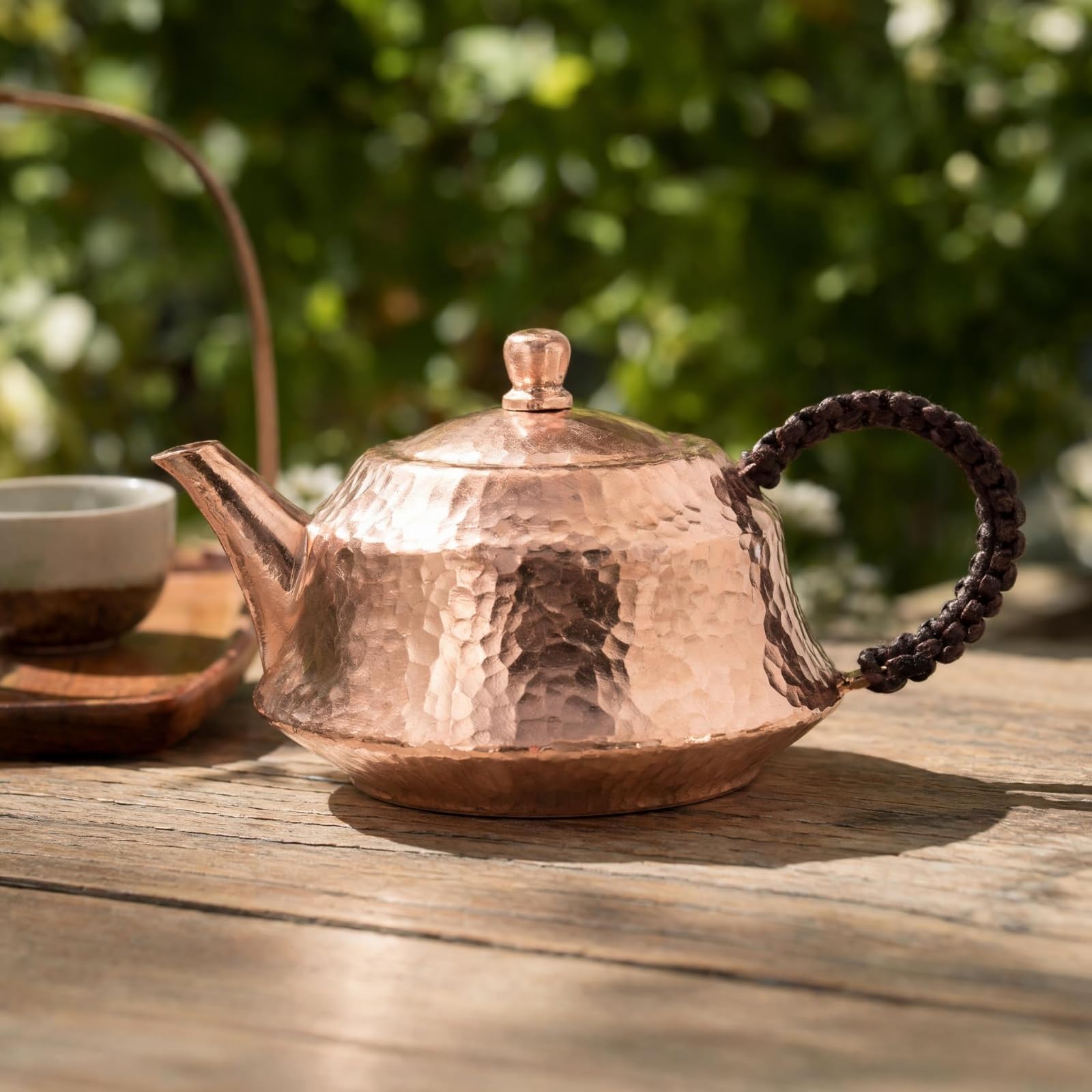 Teiera in Rame Martellato Tradizionale Teiera con Manico Laterale Elegante per Appassionati di Tè, Rame Originale, 300 Ml