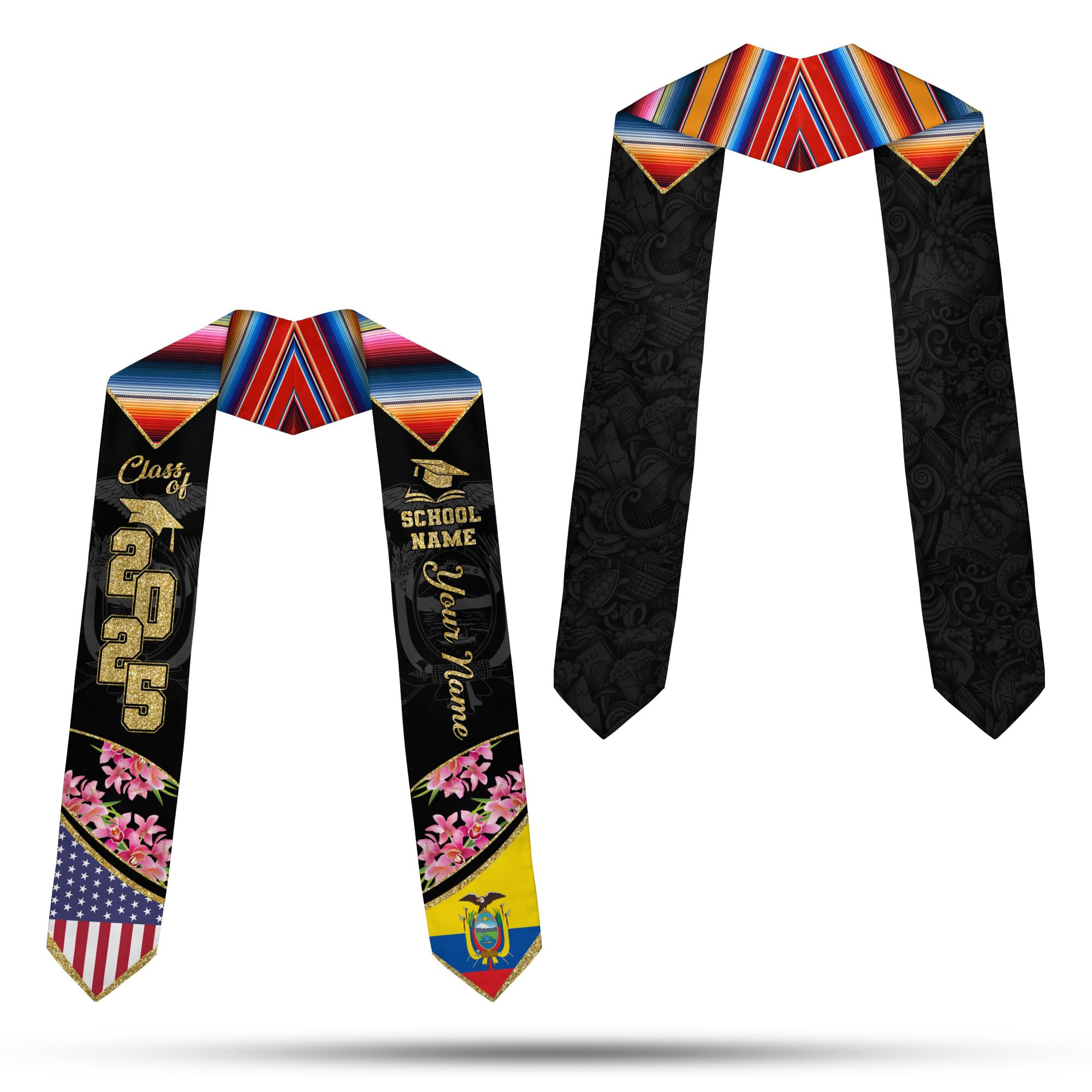 MonkeyVan Ecuador Graduation Stole, Ecuadorians American Flag Graduation Sash 2025, Ecuadorians Graduation Sash Style 6
