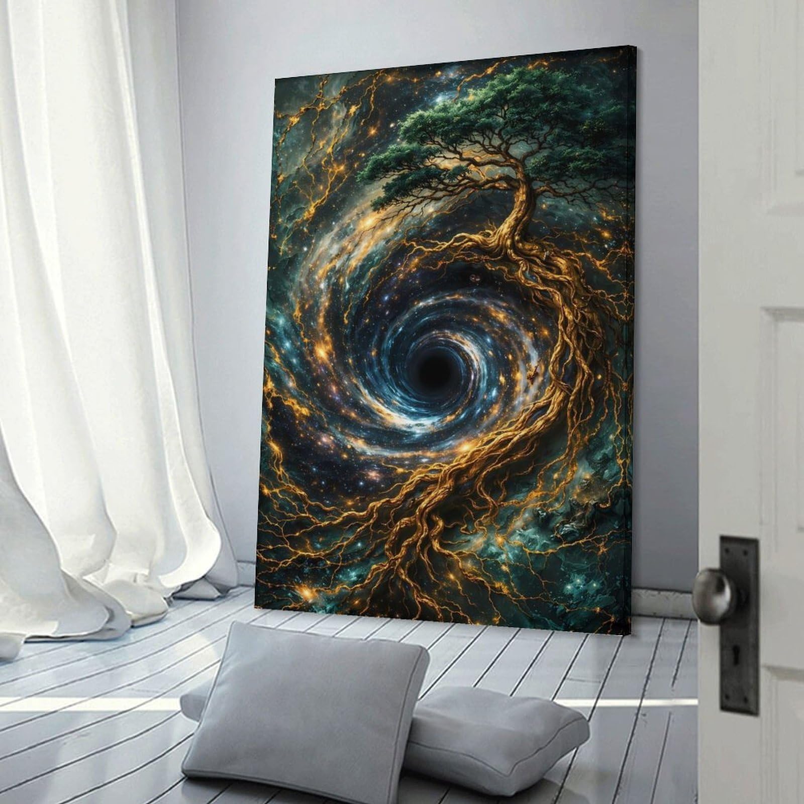Junmoney Hanging Wall Art Cosmic Tree And Black Hole, 20x30inch(50x75cm), for Work Areas, Reading Rooms Or Studios, Wall Art That Adds Style to Work Areas