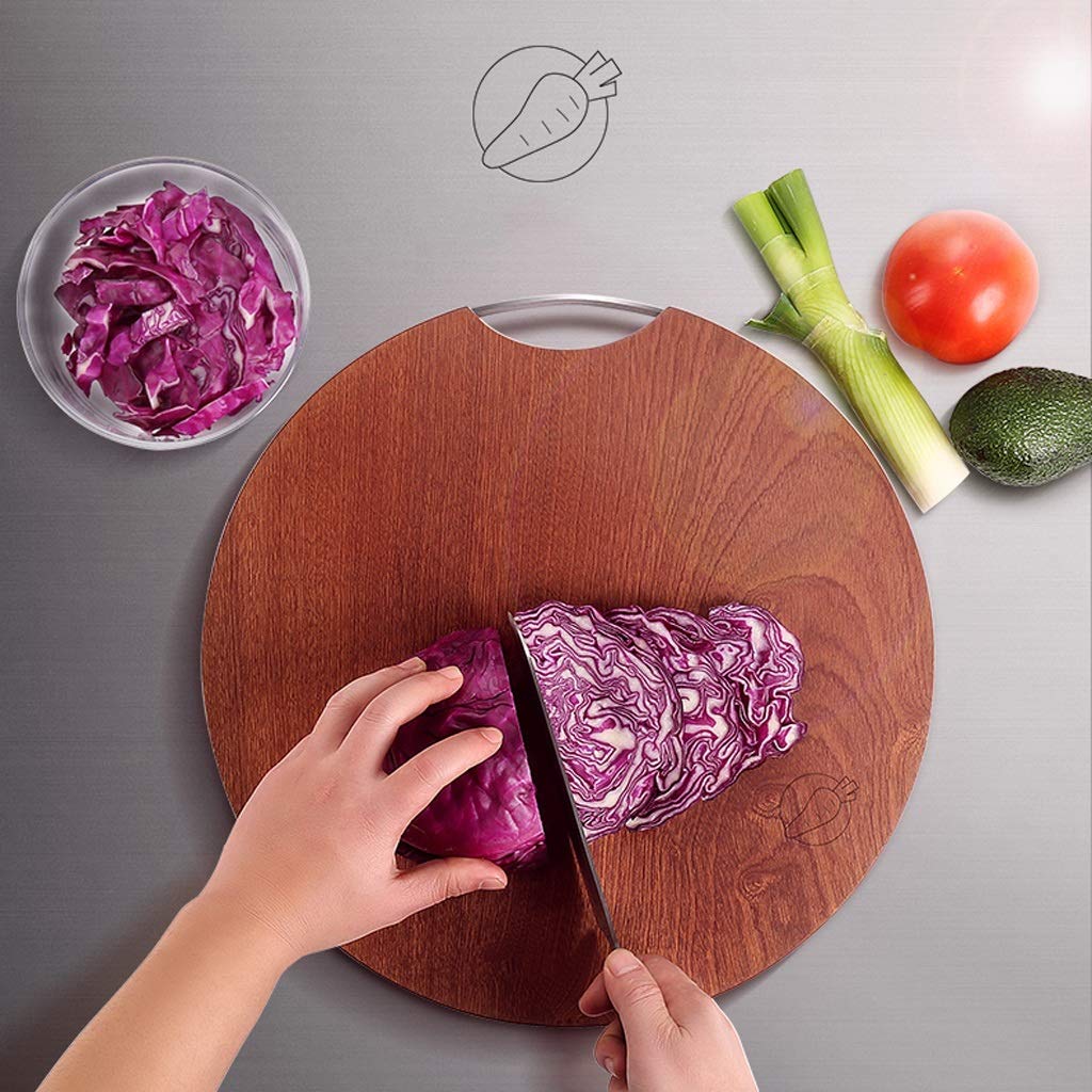 Genérico Tabla De Cortar Sándalo Doble Cara, Una Pieza, No Daña Cuchillos | Cortador De Verduras Redondo De 36 Cm, Con Mango Curvo Resistente, Apto Tanto Para Carne Como Para Verduras (39x3cm)