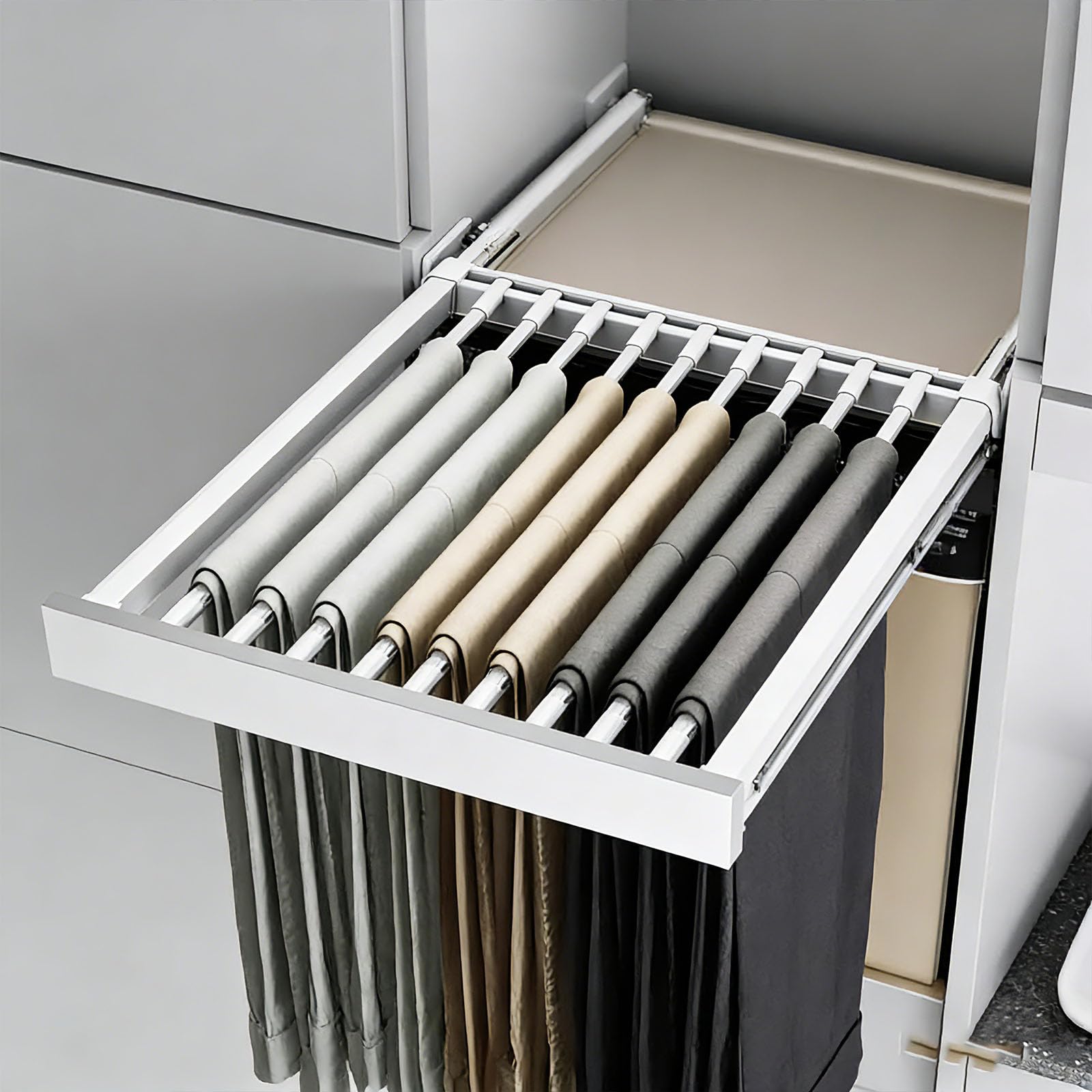 Tiroir coulissant pour pantalons réglable 61-66 cm sur machine à laver