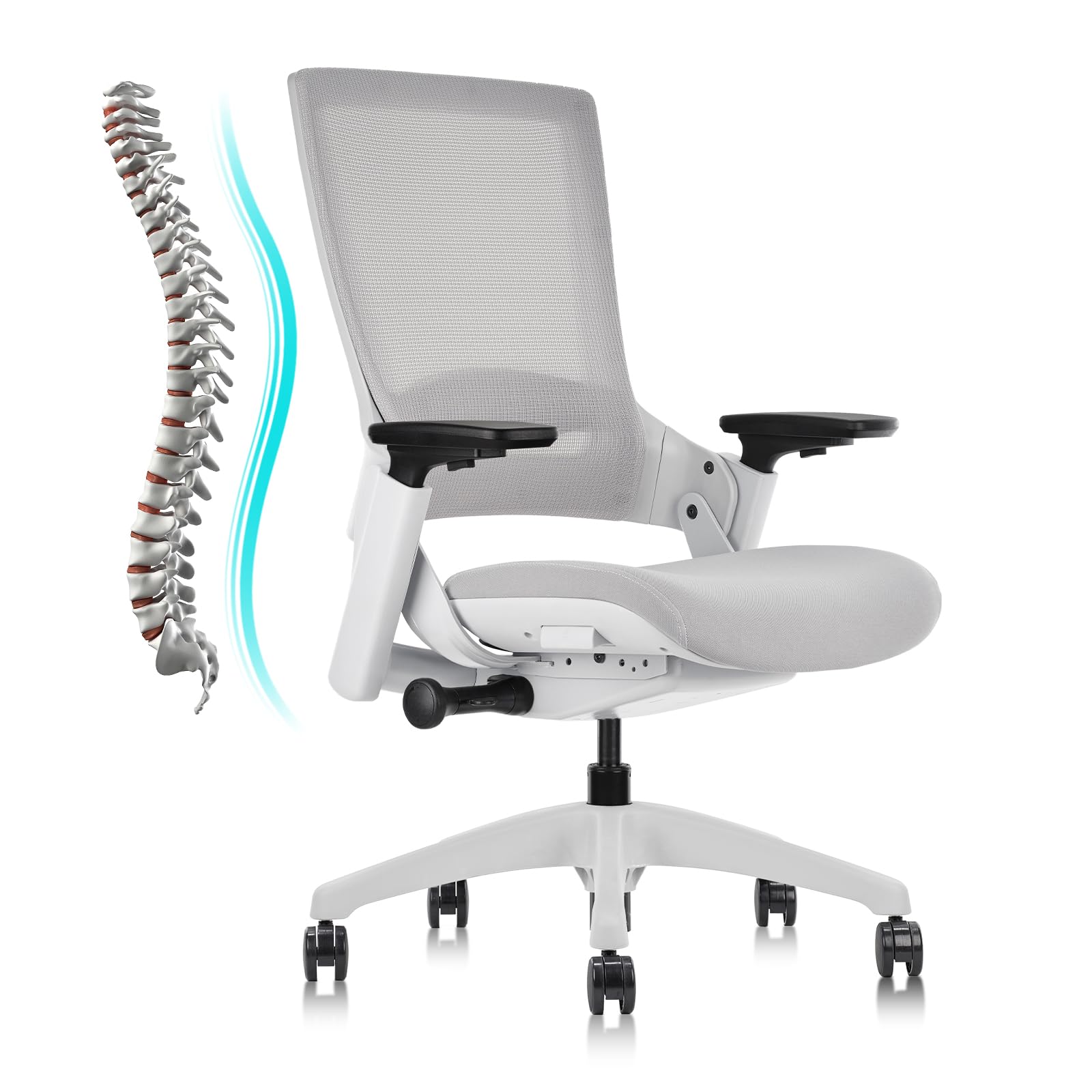 CLATINA Office Chair Swivel Executive Chair, Adjustable Ergonomic Computer Chair with 3D Armrest and Lumbar Support, Mesh Backrest Task Chair for Home Office Conference Room Grey