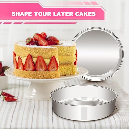 Miniatura 8 de Juego de 2 moldes para pasteles de 8 pulgadas, de acero inoxidable, de capa redonda, no tóxico, saludable, a prueba de fugas, fácil de limpiar y