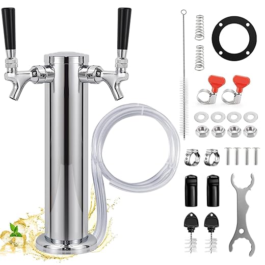 Dual Tap Kegerator Tower Beer Tap Tower 3" Draft Beer Tower Dispenser Keg Tower Beer Faucet Self-Closing Beer Tap Stainless Steel Kegerator Tap Tower Kit with Pre-Assembled Kegerator Line