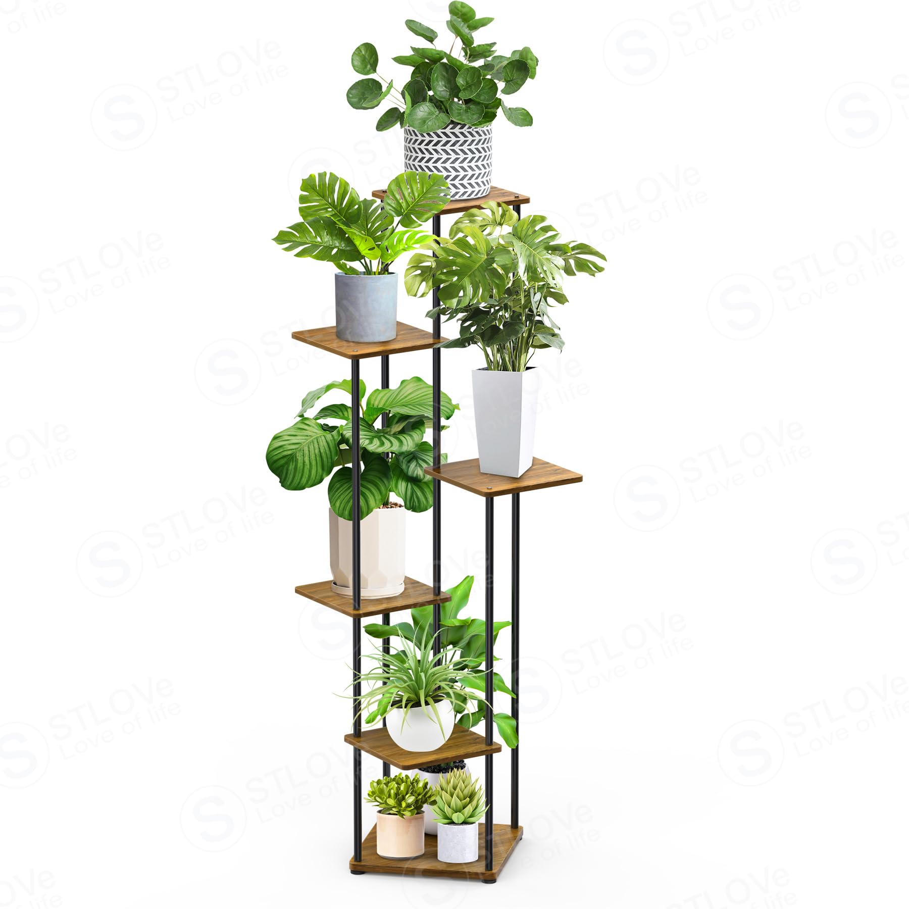 STLOVePlant Stand, 6 Levels High Flower Pot Shelf, Corner Plant Shelf, Flower Stand Indoor, Flower Stairs High for Room Corner Living Room Balcony Patio Window Garden Yard (Plant Stand Only