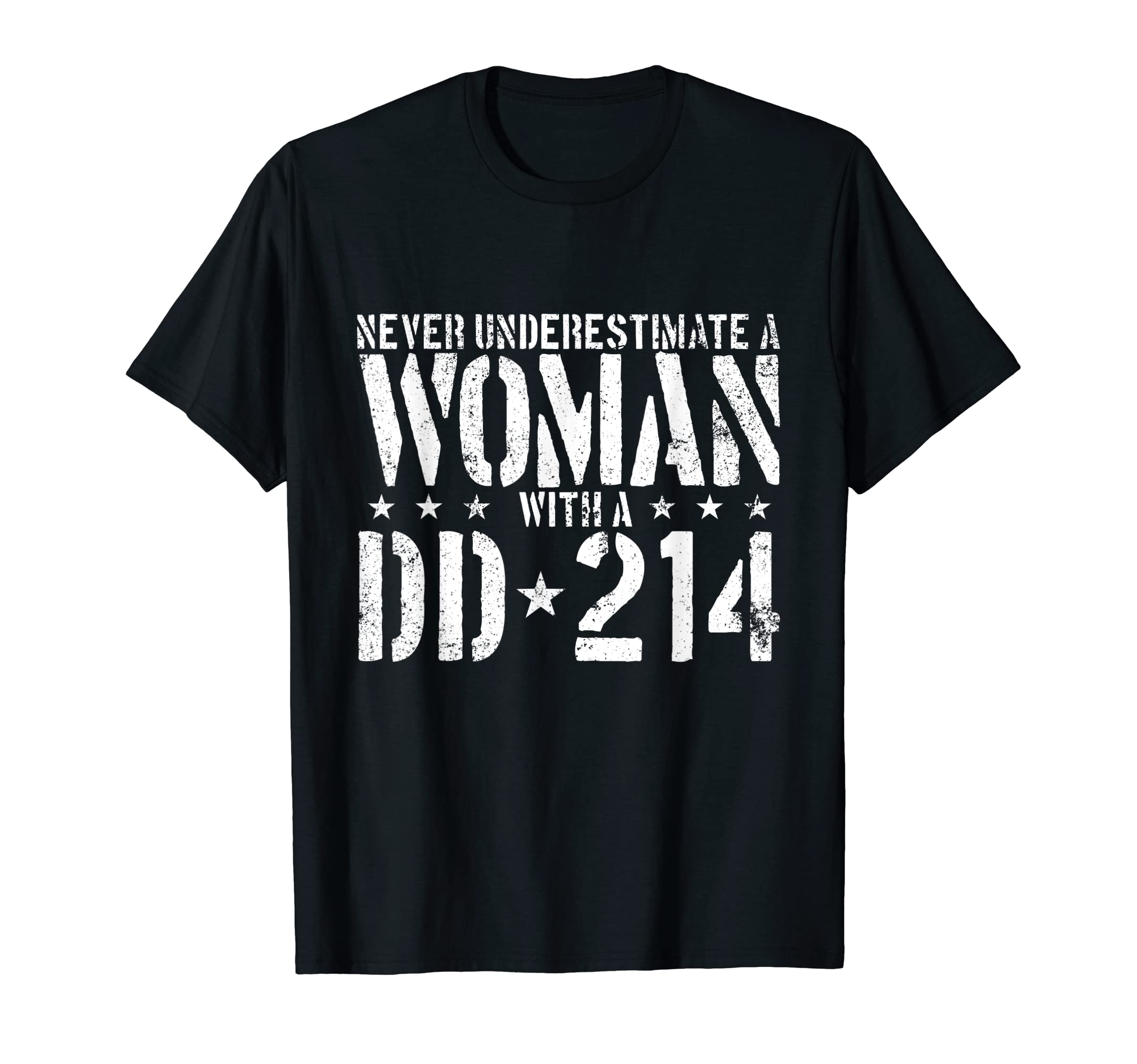 THE SALTY VETERANNever Underestimate A Woman With A DD-214 Alumni T-ShirtOEKO-TEX STANDARD 100