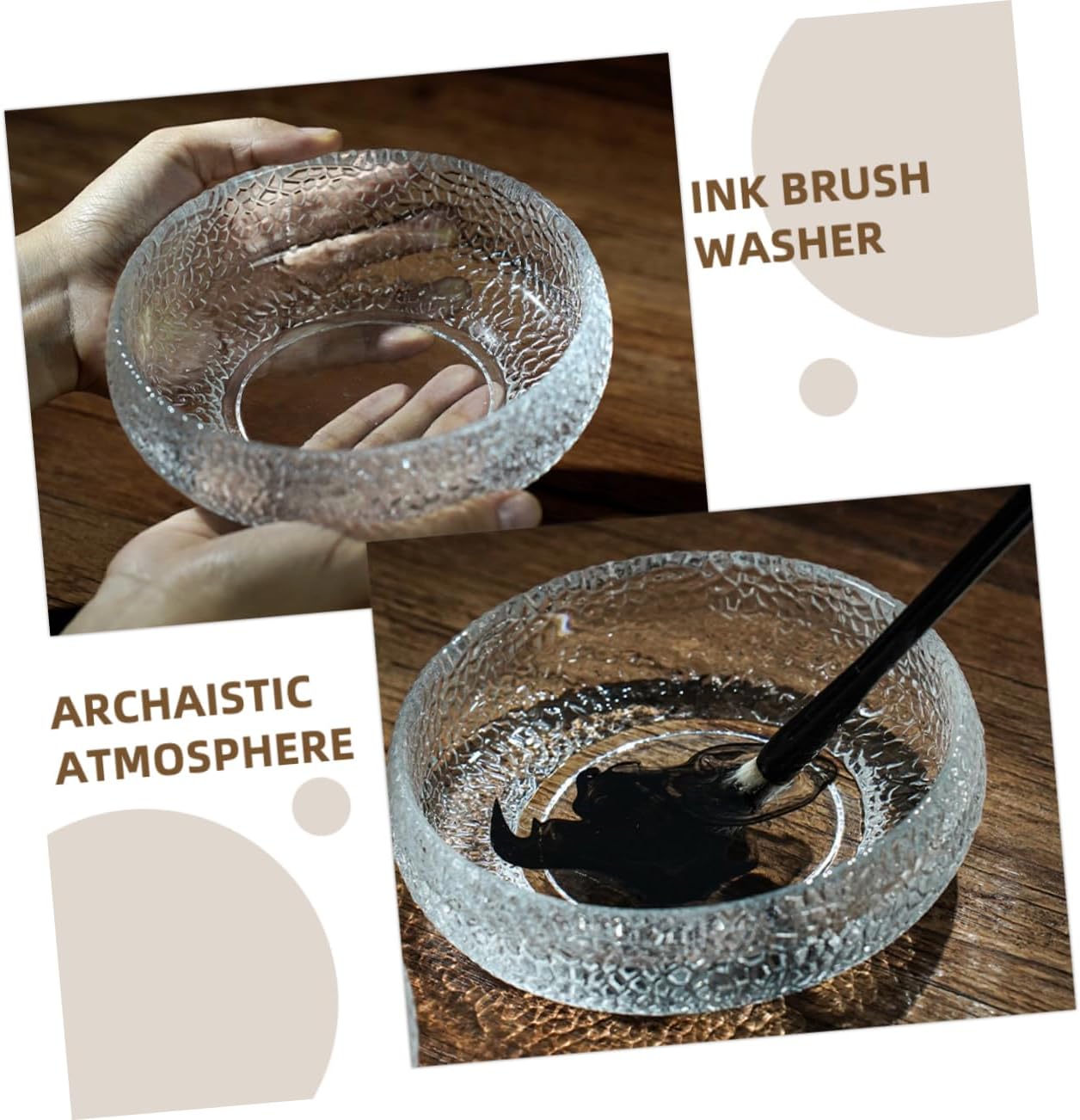 OSALADI Glass Ink Brush Washer for Calligraphy and Painting, Elegant Bowl