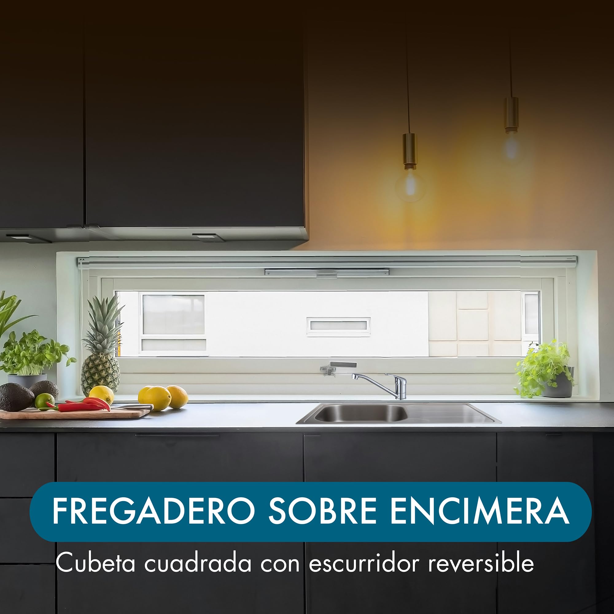 Apelson Fregadero Sobre Encimera ACE 34R, 76x43,5cm, Profundidad 15 cm, Grosor 0,5 mm, Instalación en mueble de 45cm, Accesorios incluidos, Acero Inoxidable