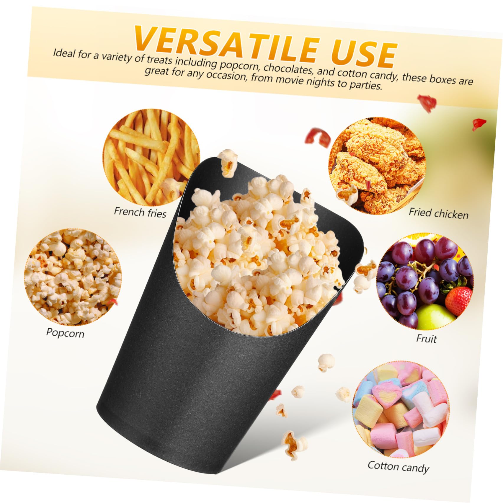 Alasum 100 Bicchieri di Carta Nero Apertura Obliqua da 14oz per Patatine Fritte, Capacità Grande e Comodi, per Eventi e Ristoranti