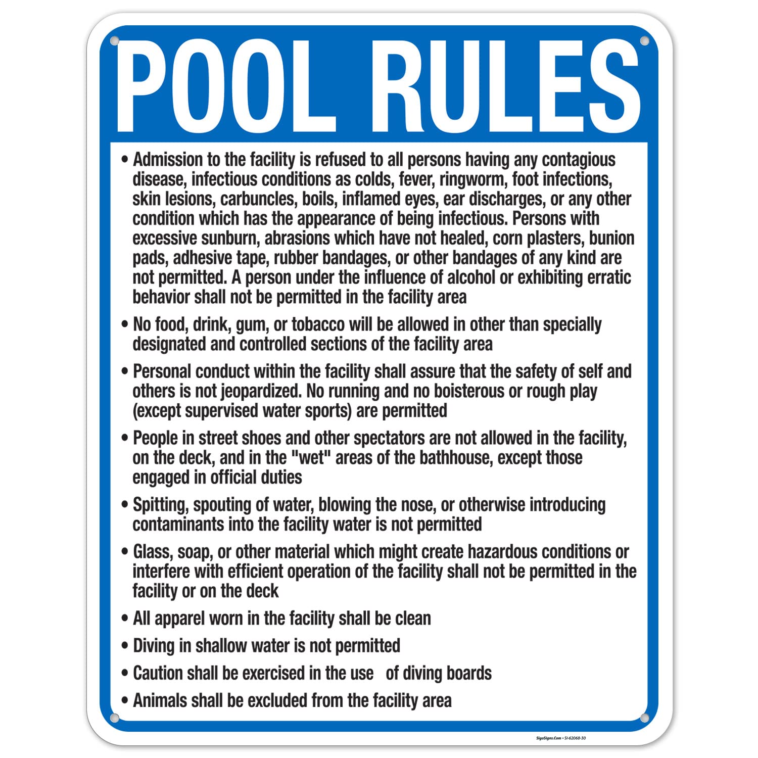 Kentucky Pool Rules Sign, Complies with State of Kentucky Pool Safety Code, 24x30 Inches, 55 mil Thick HDPS (high Density polystyrene), Made in USA
